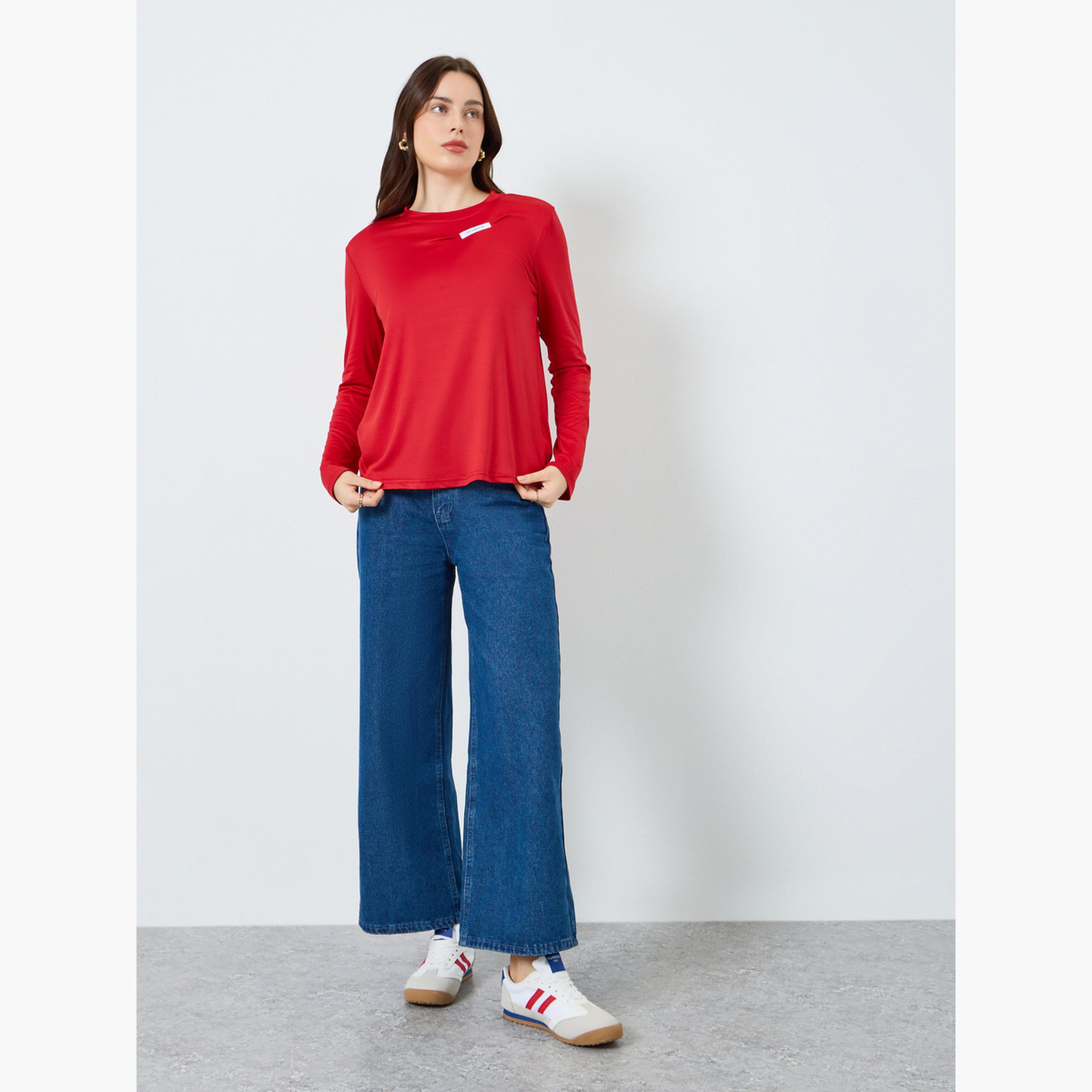 Styli Women Red Slogan Long Sleeve T-Shirt-women-clothing-tshirts-image-2