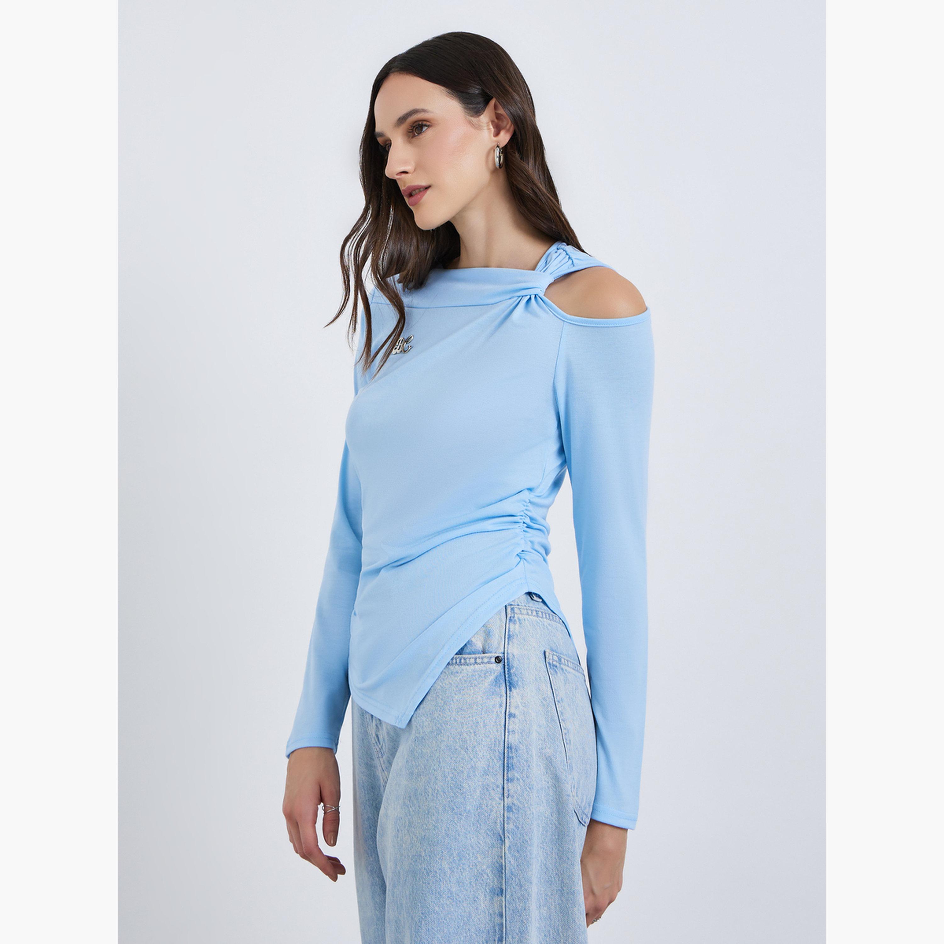 بلوزة بحافة غير متماثلة الطول وأكمام طويلة-women-clothing-shirtsandblouses-blouses-image-3