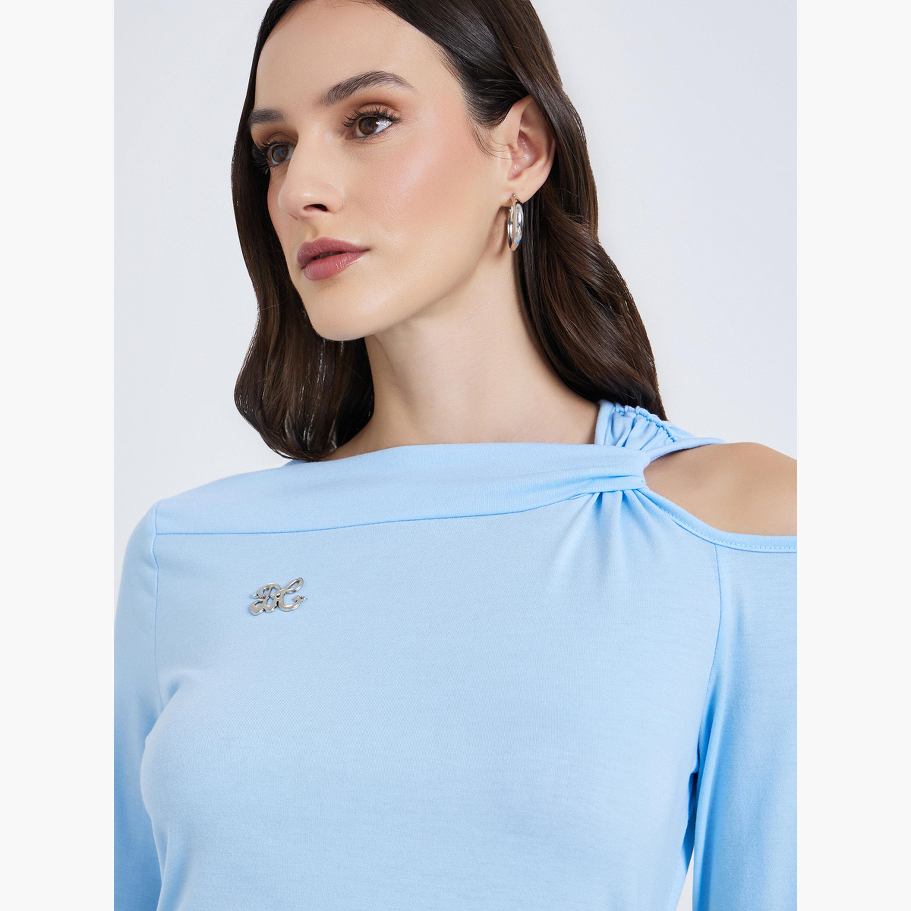 Styli Women Blue Asymmetric Hem Long Sleeve Top-women-clothing-shirtsandblouses-blouses-image-4