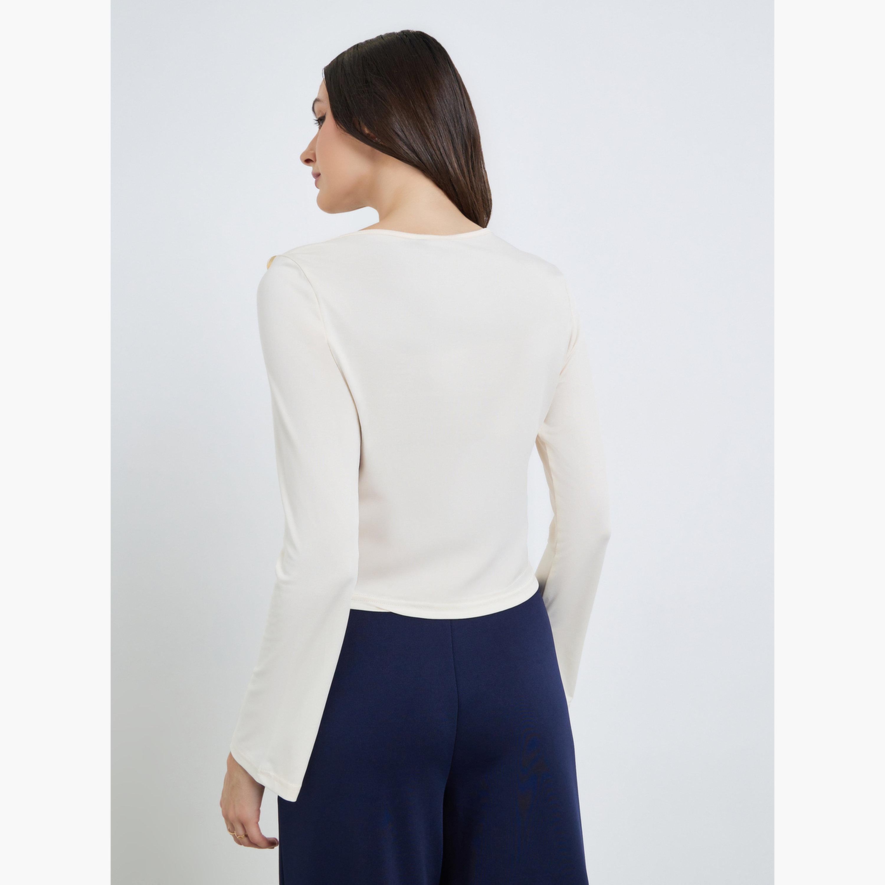 بلوزة بتفاصيل محبوكة بياقة غير متماثلة-women-clothing-shirtsandblouses-blouses-image-5