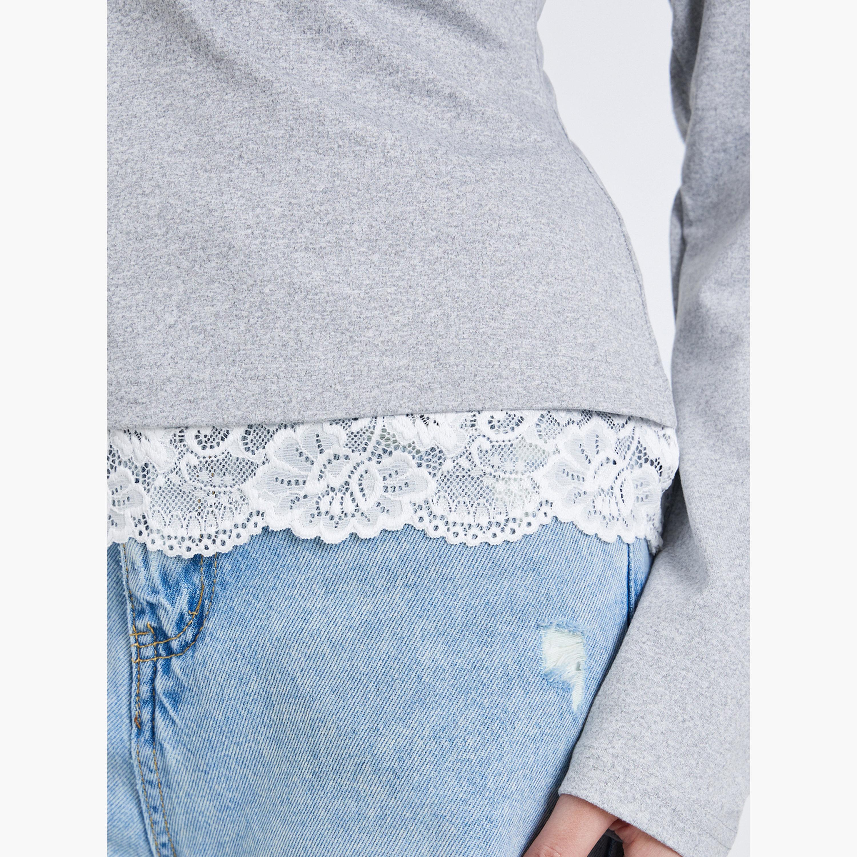 Styli Women Grey Long Sleeve Top with Lace Trim-women-clothing-tshirts-image-4