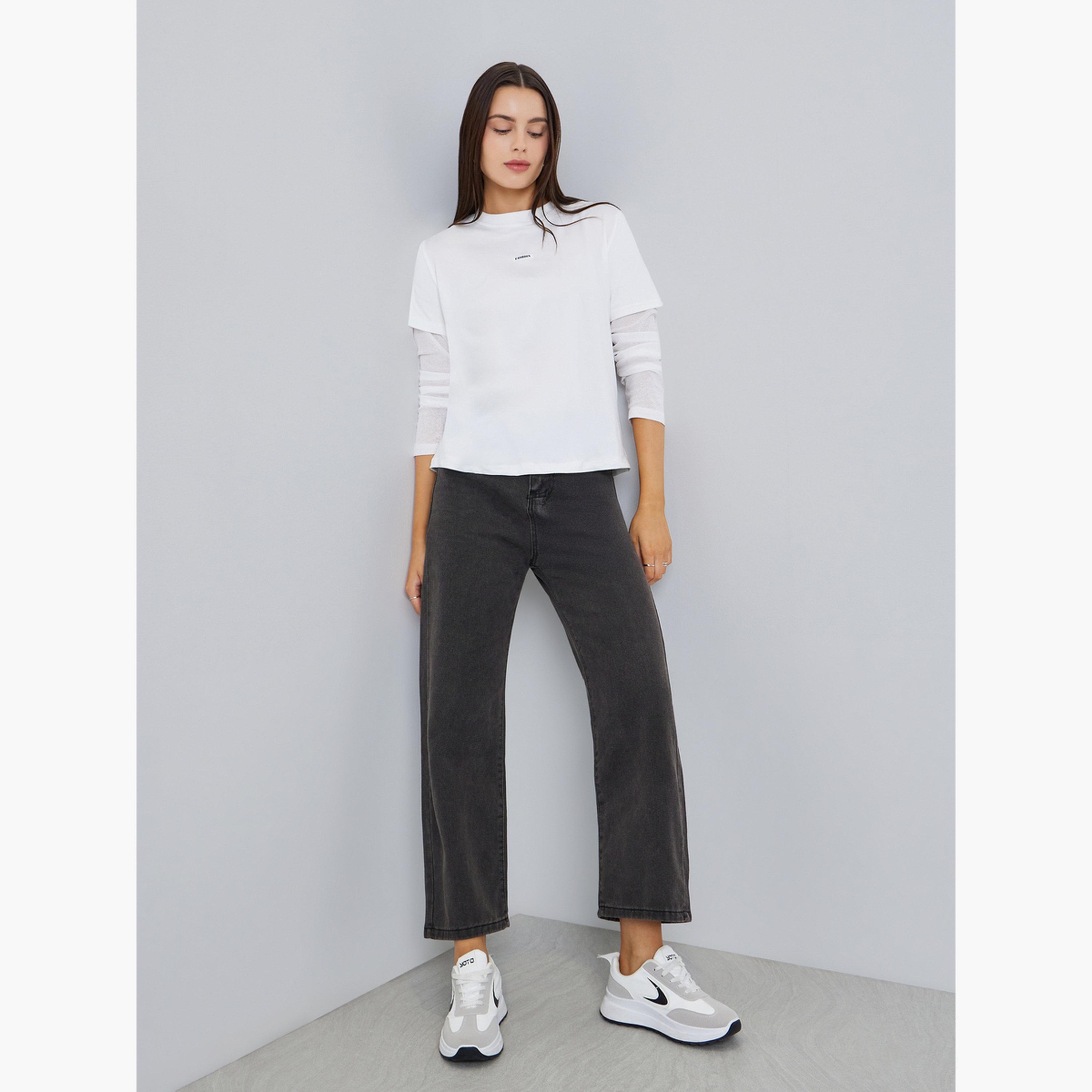 تيشيرت بطبعة شعار وأكمام طبقات-women-clothing-tshirts-image-2