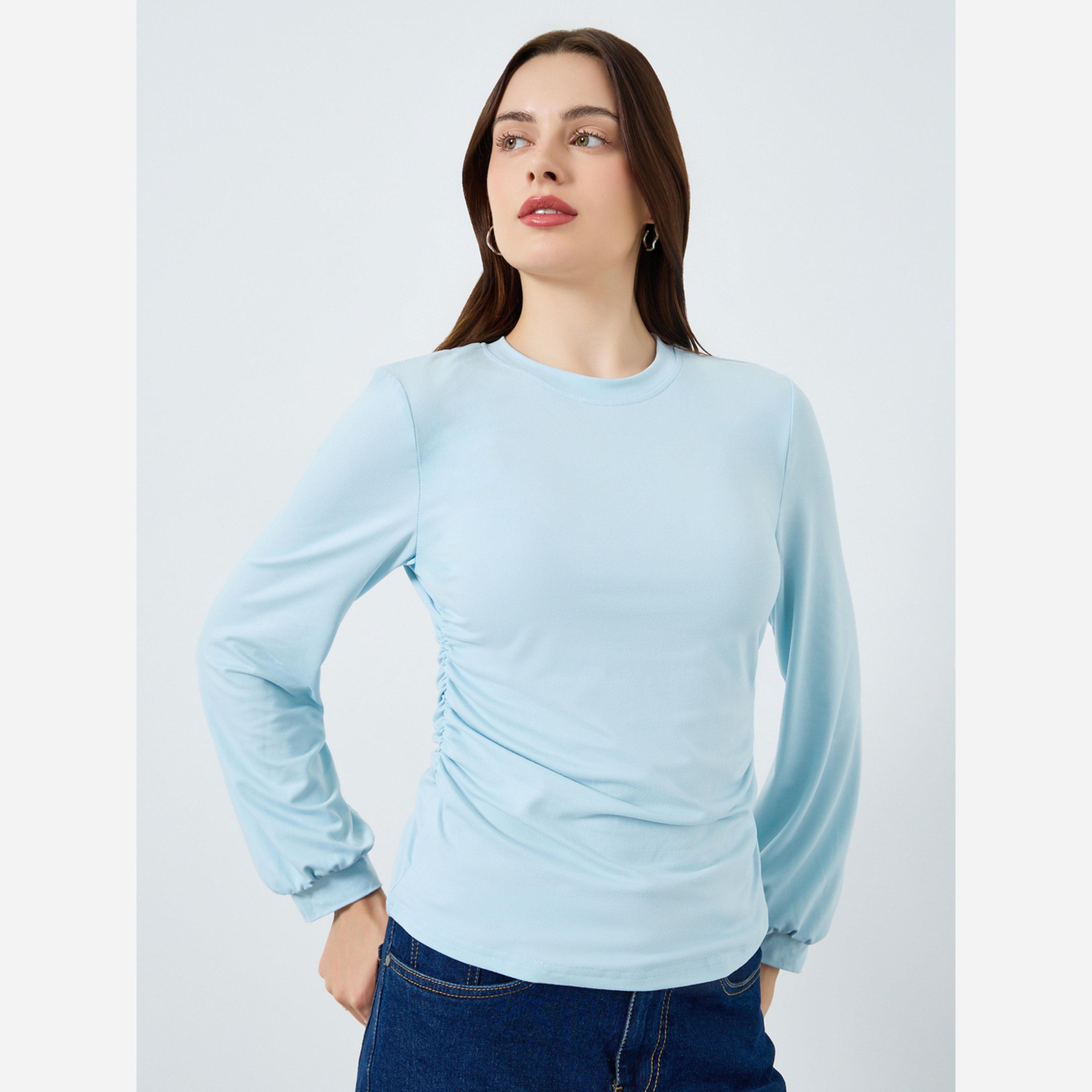 Styli Plain T-shirt with pleated detailing-women-clothing-shirtsandblouses-blouses-image-1