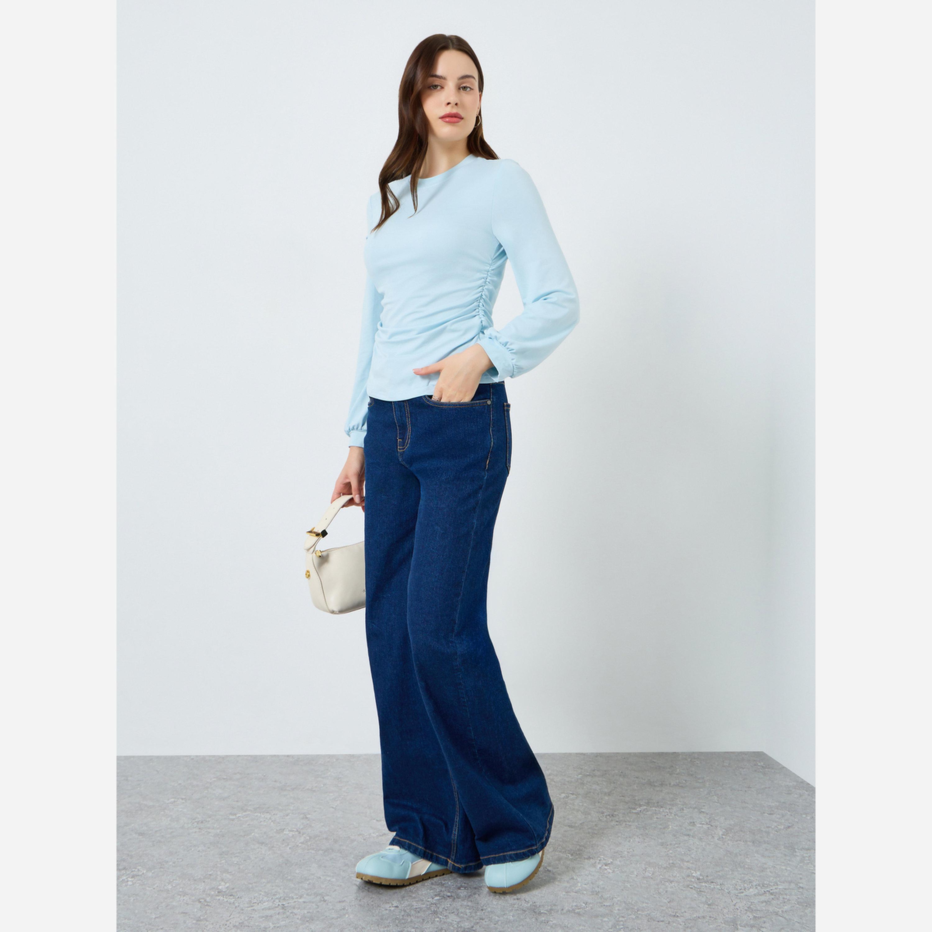 Styli Plain T-shirt with pleated detailing-women-clothing-shirtsandblouses-blouses-image-2