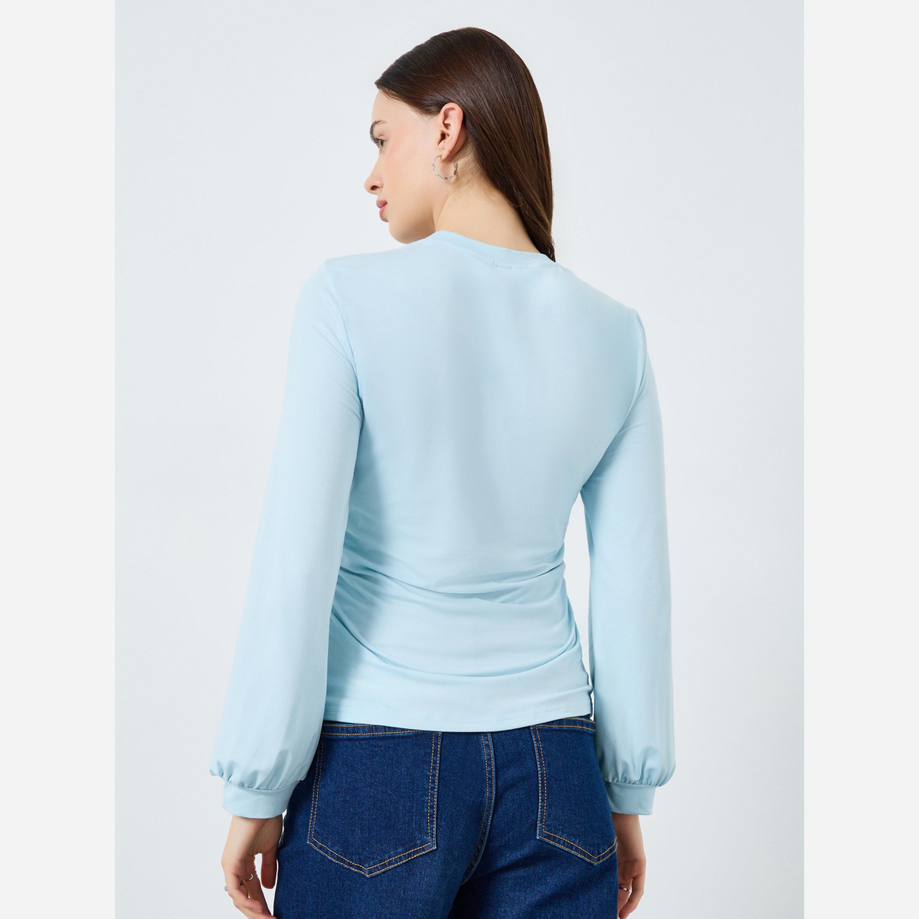 ستايلي - تيشيرت سادة بتفاصيل مطوية-women-clothing-shirtsandblouses-blouses-image-4
