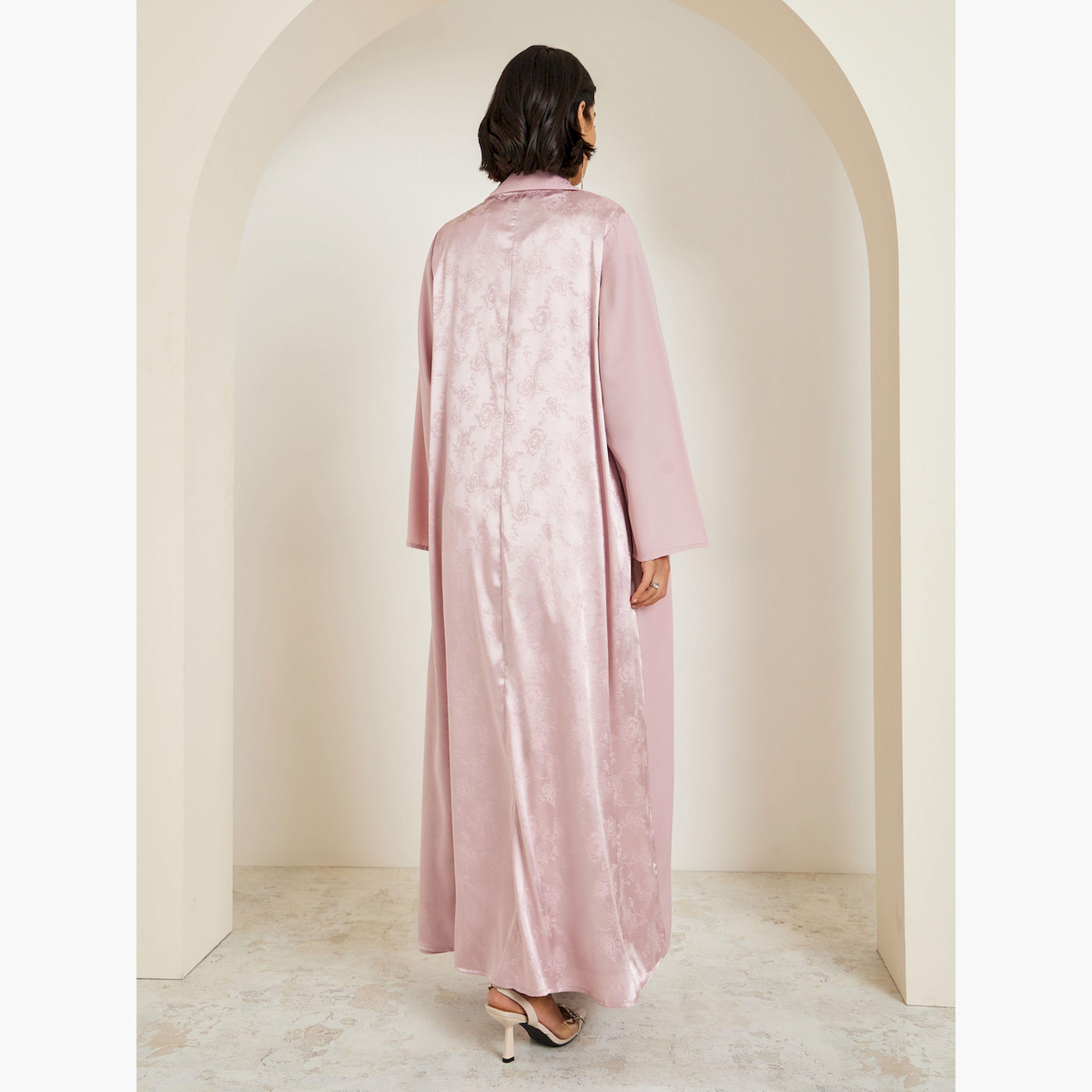 طقم محتشم عباية جاكار بياقة مطوية وفستان بياقة منسدلة-women-arabicclothing-sets-image-5