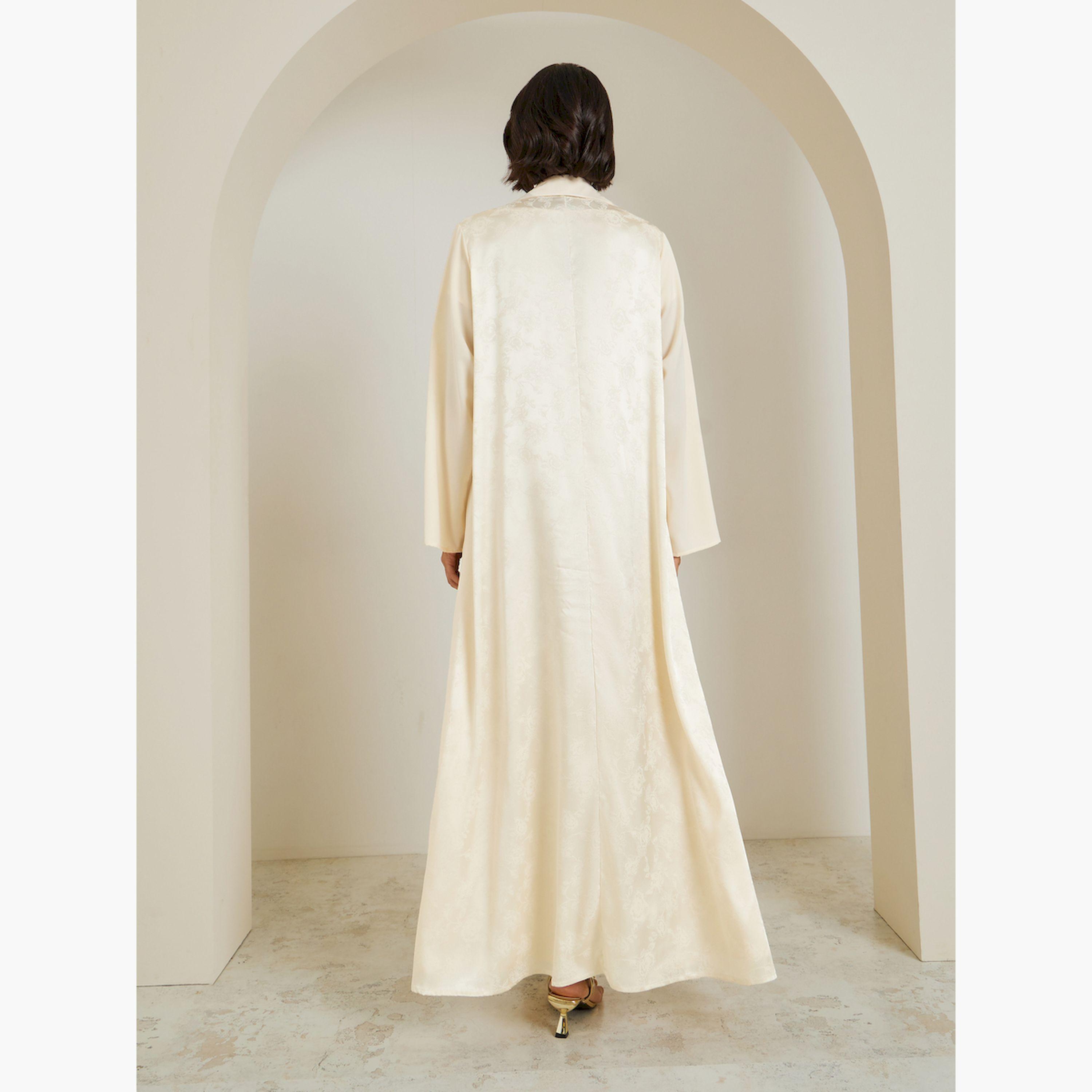 طقم محتشم عباية جاكار بياقة مطوية وفستان بياقة منسدلة-women-arabicclothing-sets-image-5