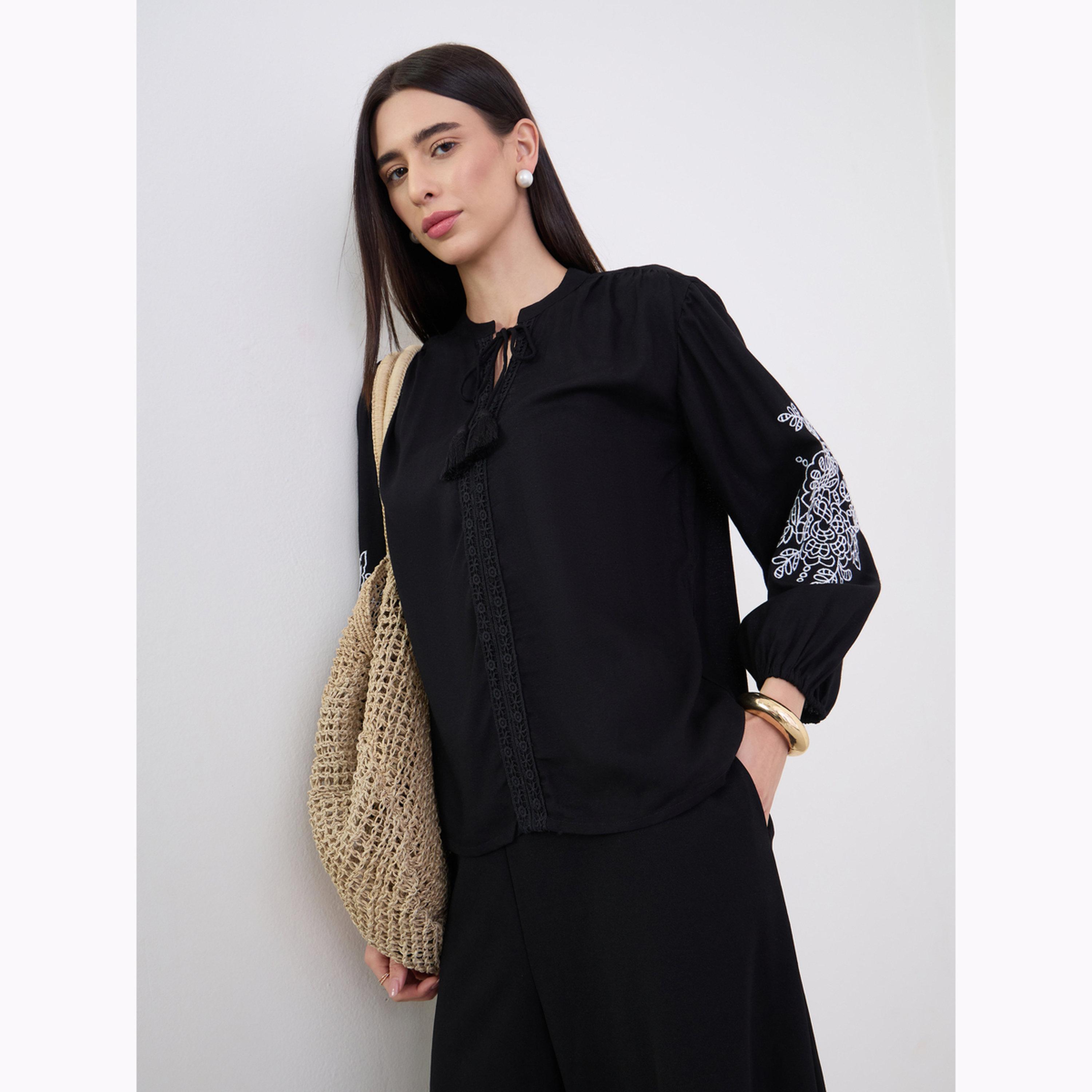 Styli Black Embroidered Balloon Sleeve Blouse-women-clothing-shirtsandblouses-blouses-image-1