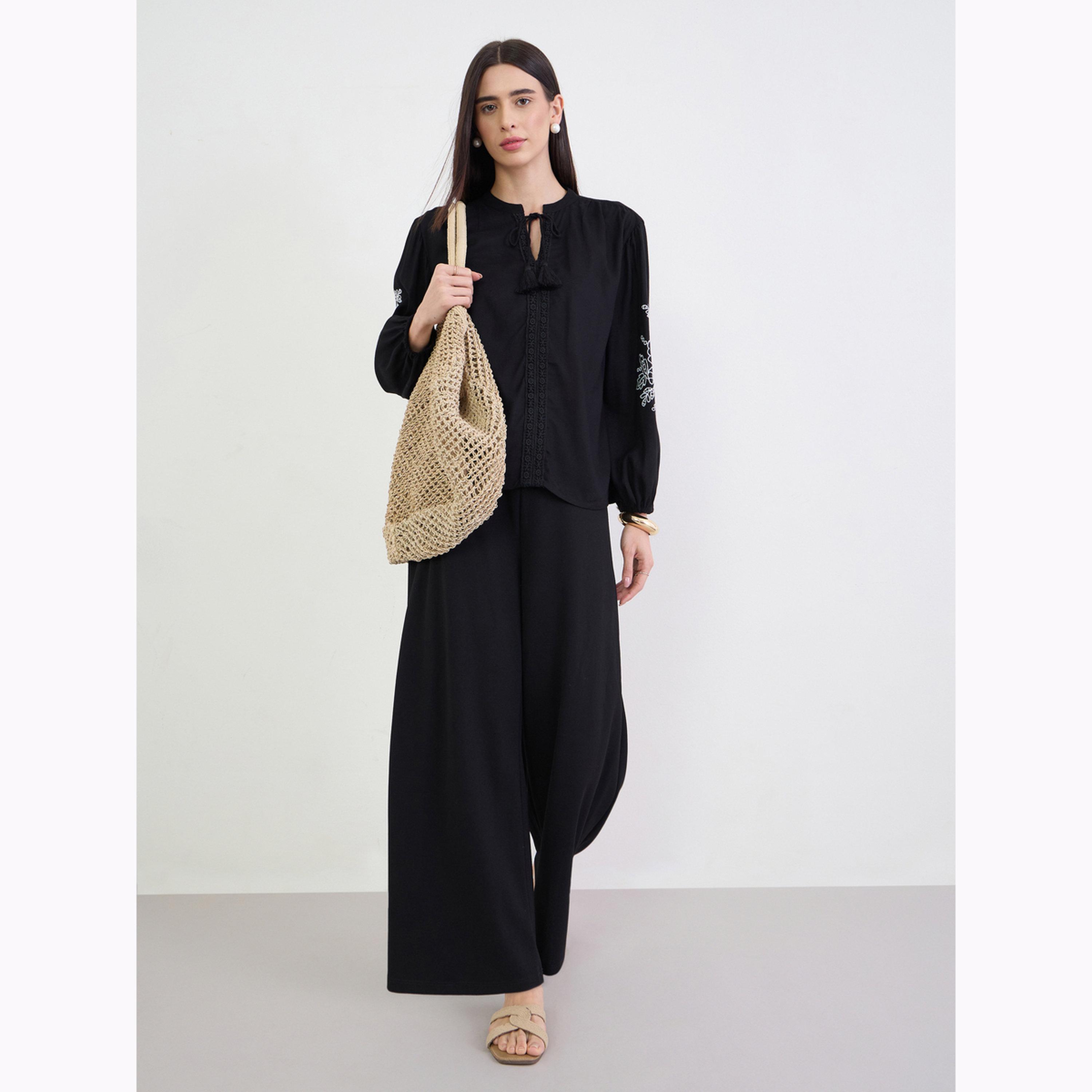 Styli Black Embroidered Balloon Sleeve Blouse-women-clothing-shirtsandblouses-blouses-image-2