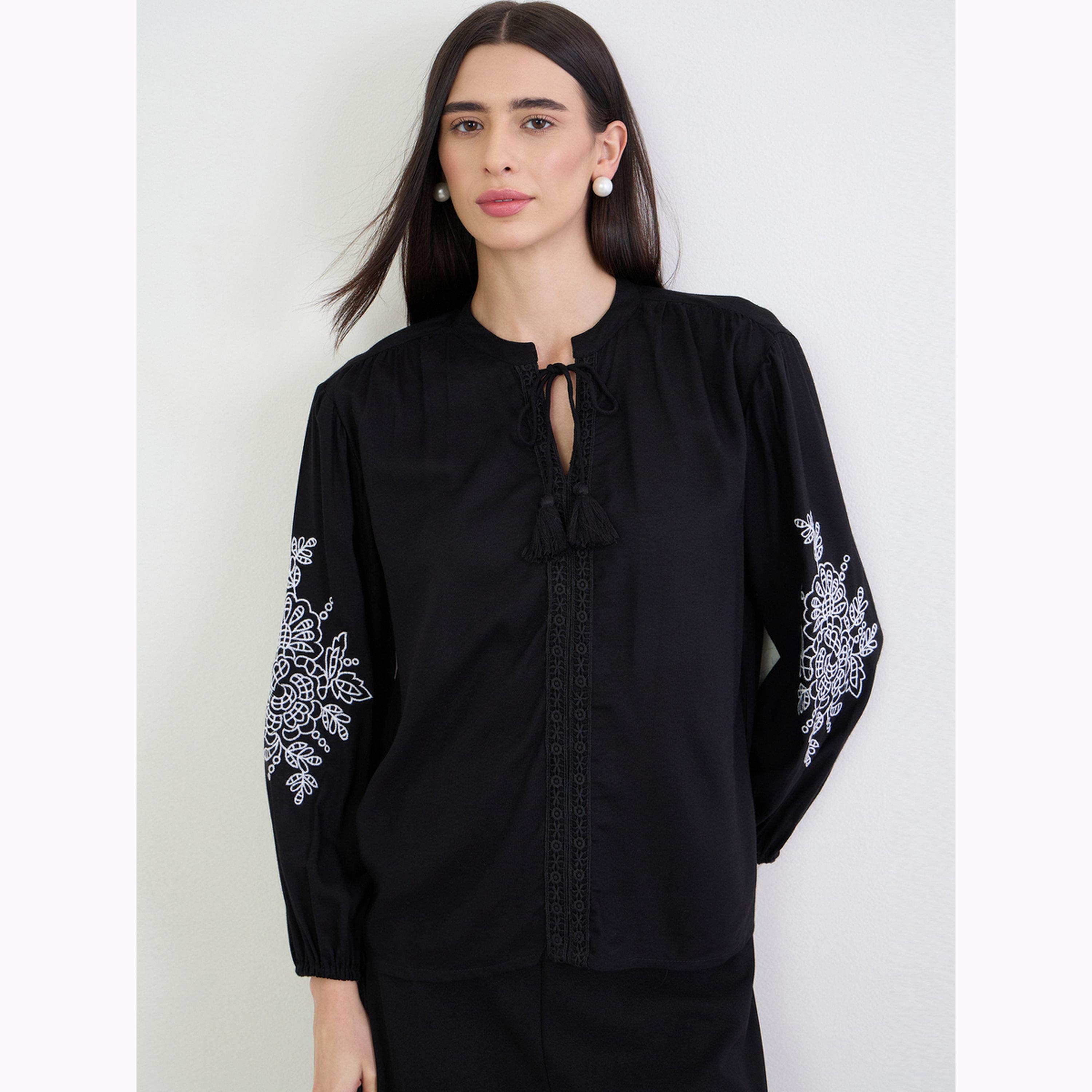 Styli Black Embroidered Balloon Sleeve Blouse-women-clothing-shirtsandblouses-blouses-image-3