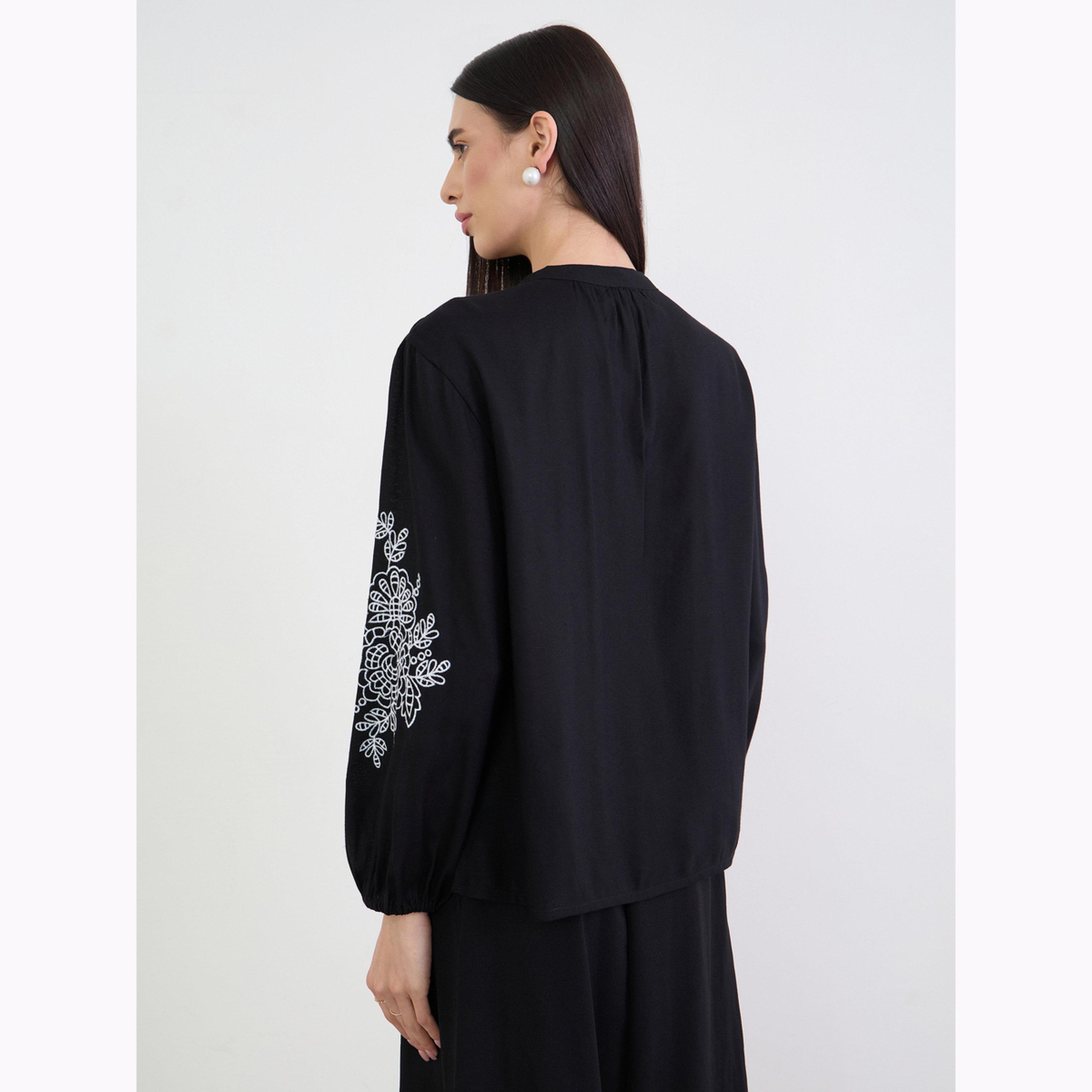 Styli Black Embroidered Balloon Sleeve Blouse-women-clothing-shirtsandblouses-blouses-image-4