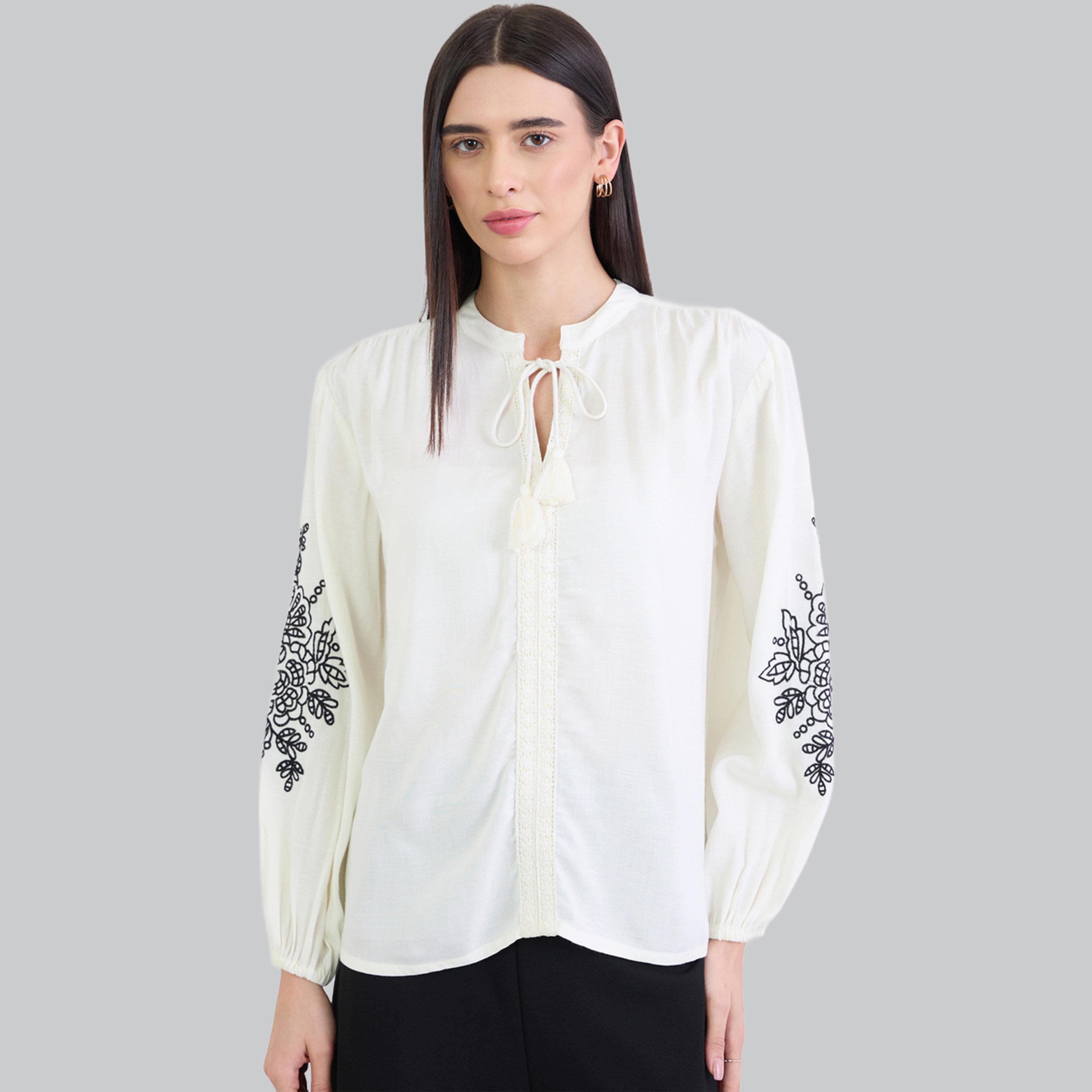Styli Off-White Embroidered Balloon Sleeve Blouse-women-clothing-shirtsandblouses-blouses-image-1