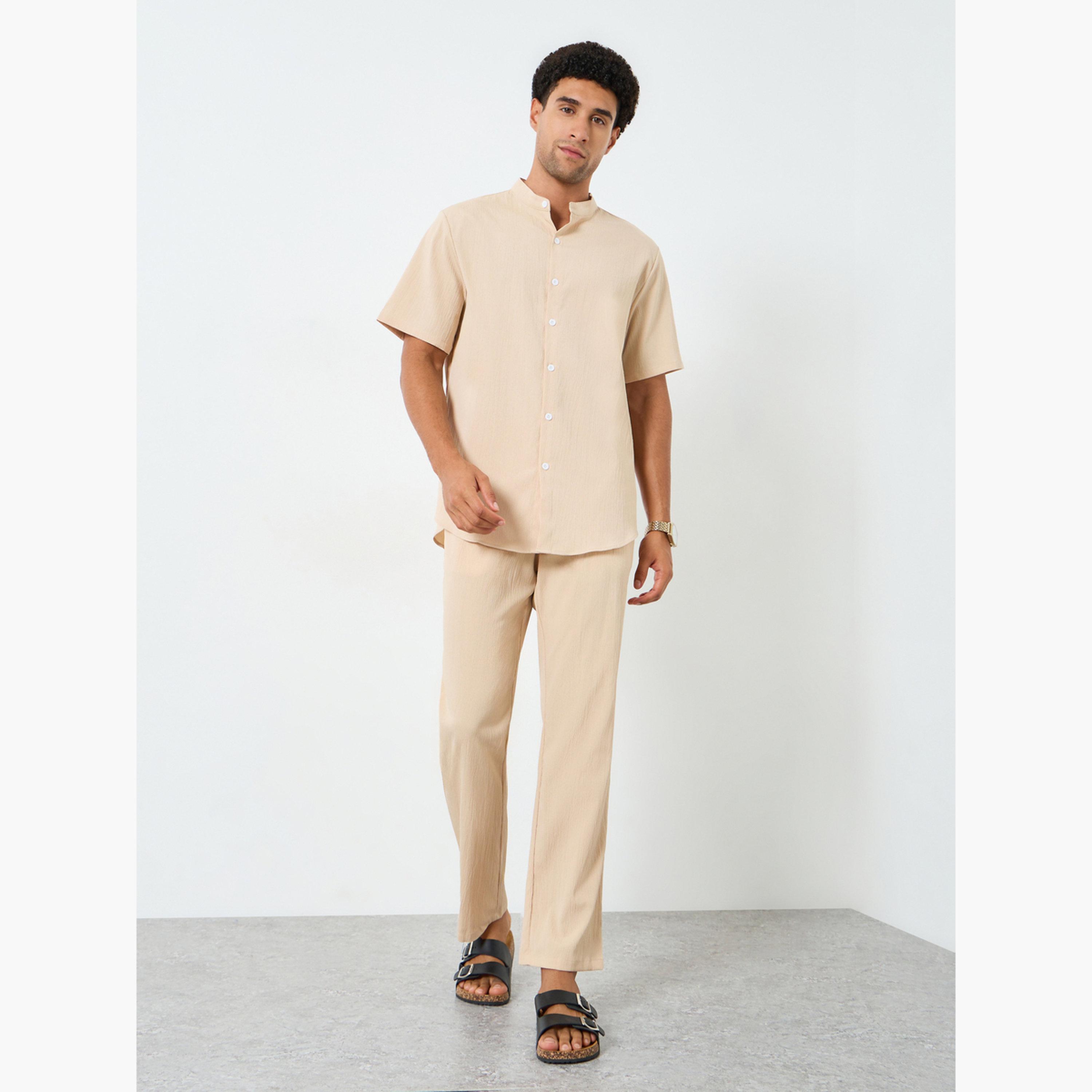Take Two Men Solid Stand Collar Shirt and Pants Co-Ords-men-clothing-coordsets-image-1