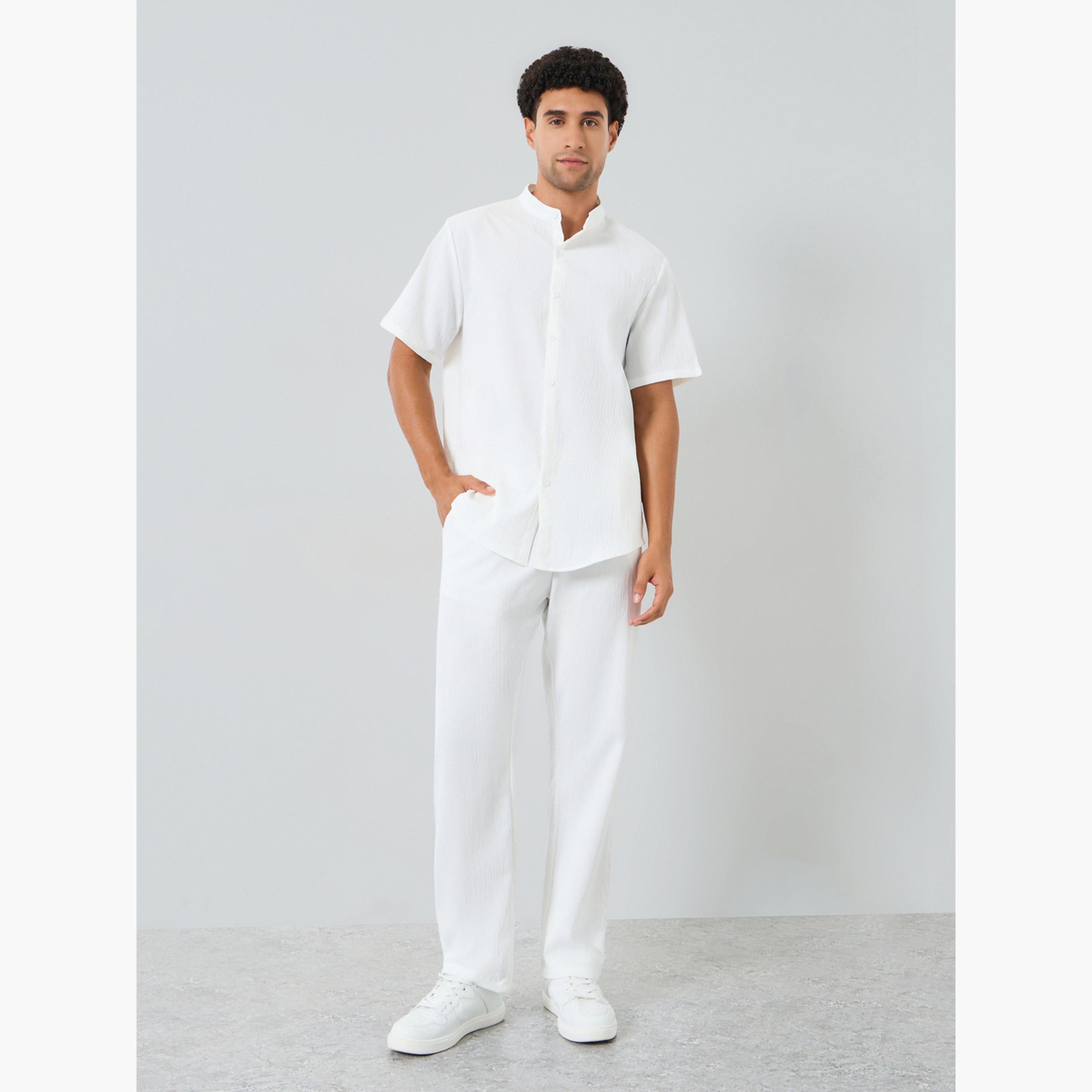 طقم قميص سادة بياقة قائمة وبنطال للرجال-men-clothing-coordsets-image-1