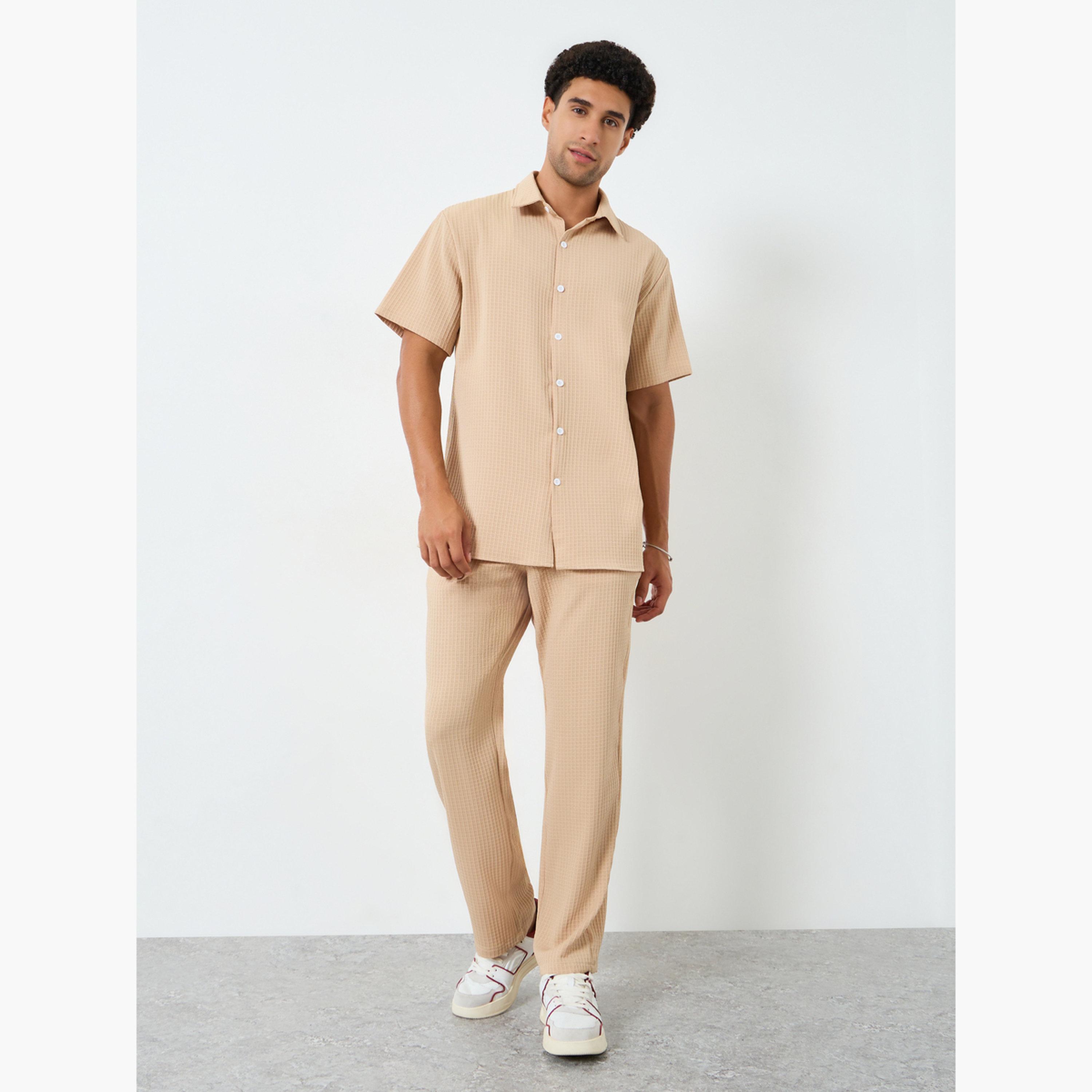 Take Two Men Textured Spread Collar Shirt and Pants Co-Ords-men-clothing-coordsets-image-1