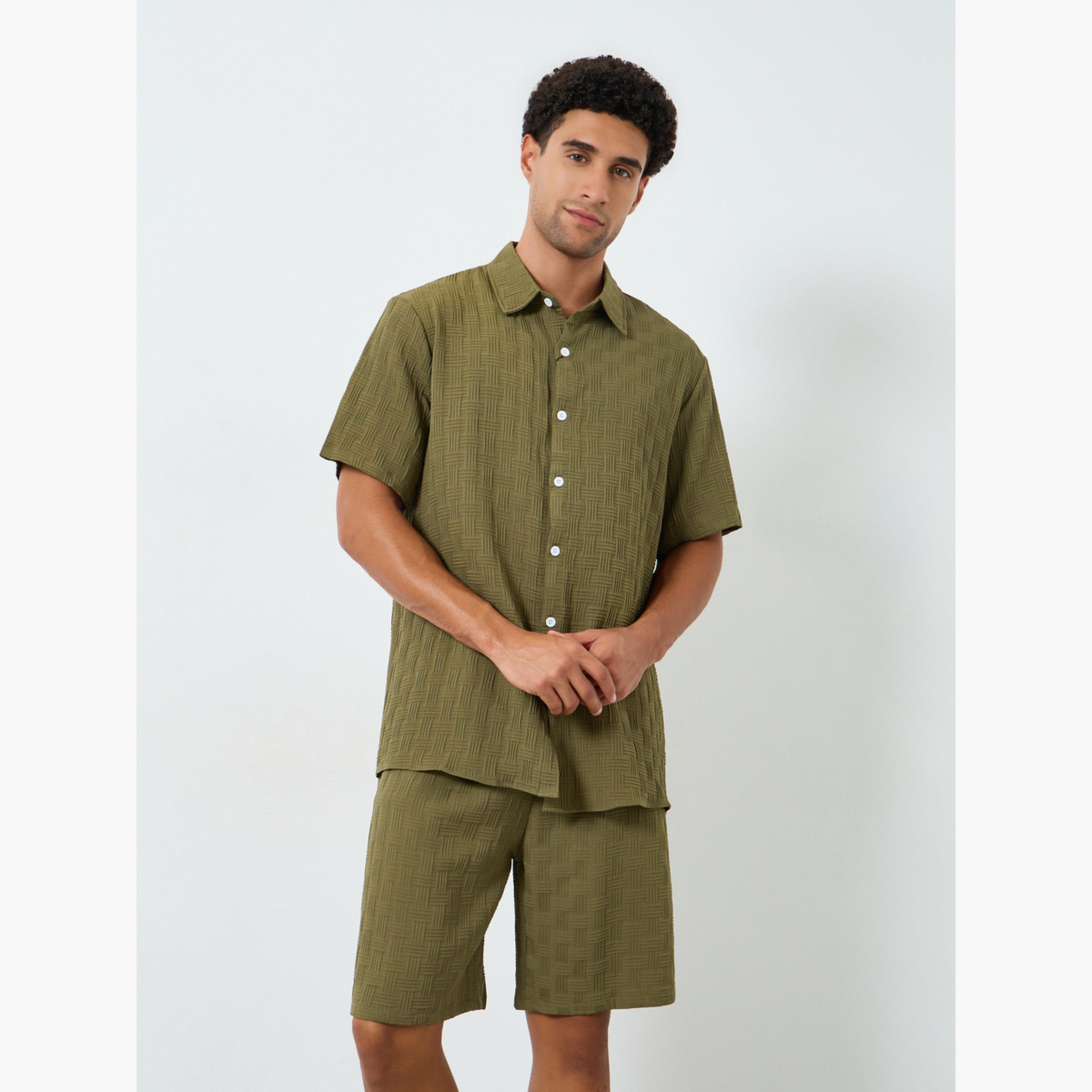 Take Two Men Textured Spread Collar Shirt and Shorts Co-Ords-men-clothing-coordsets-image-3