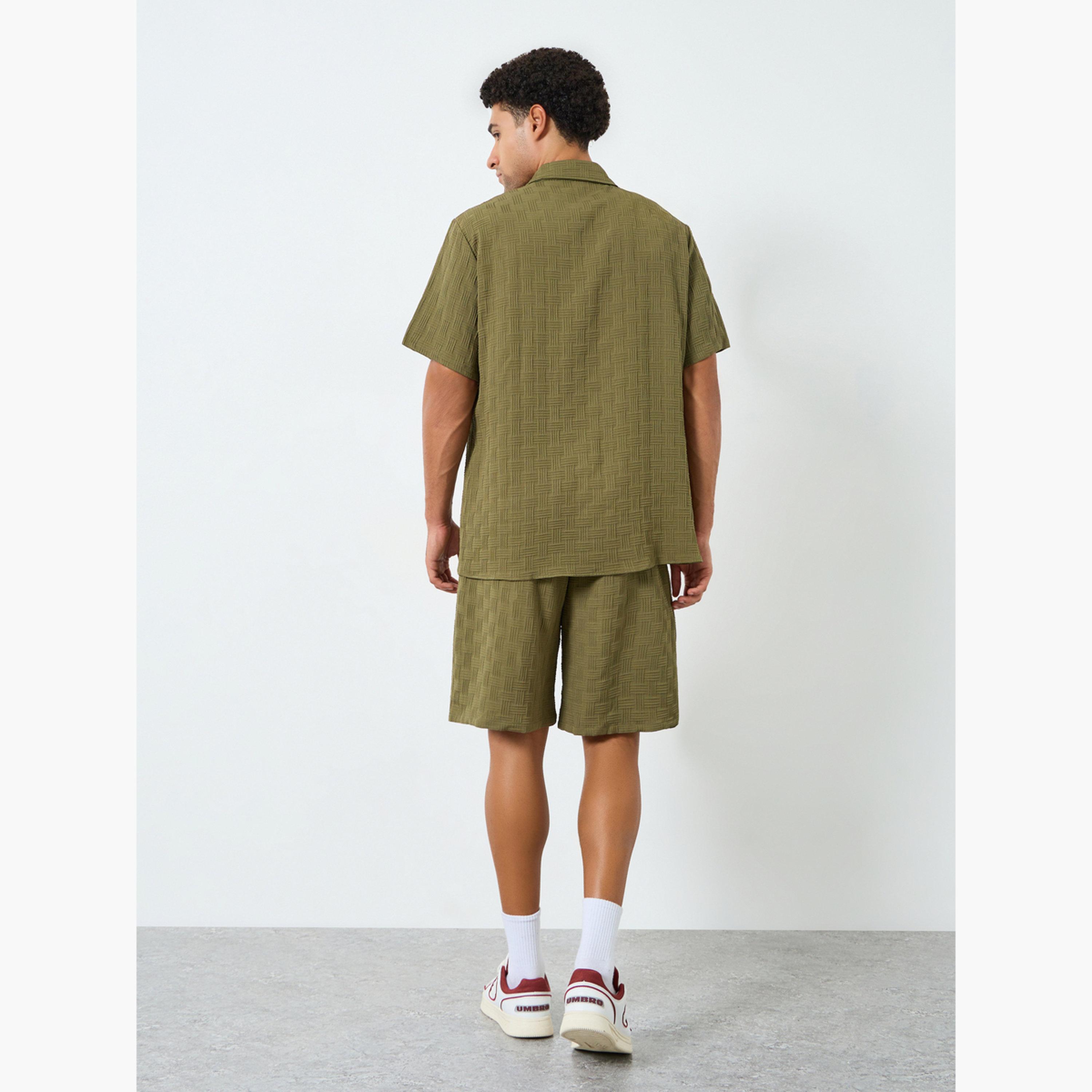 Take Two Men Textured Spread Collar Shirt and Shorts Co-Ords-men-clothing-coordsets-image-4