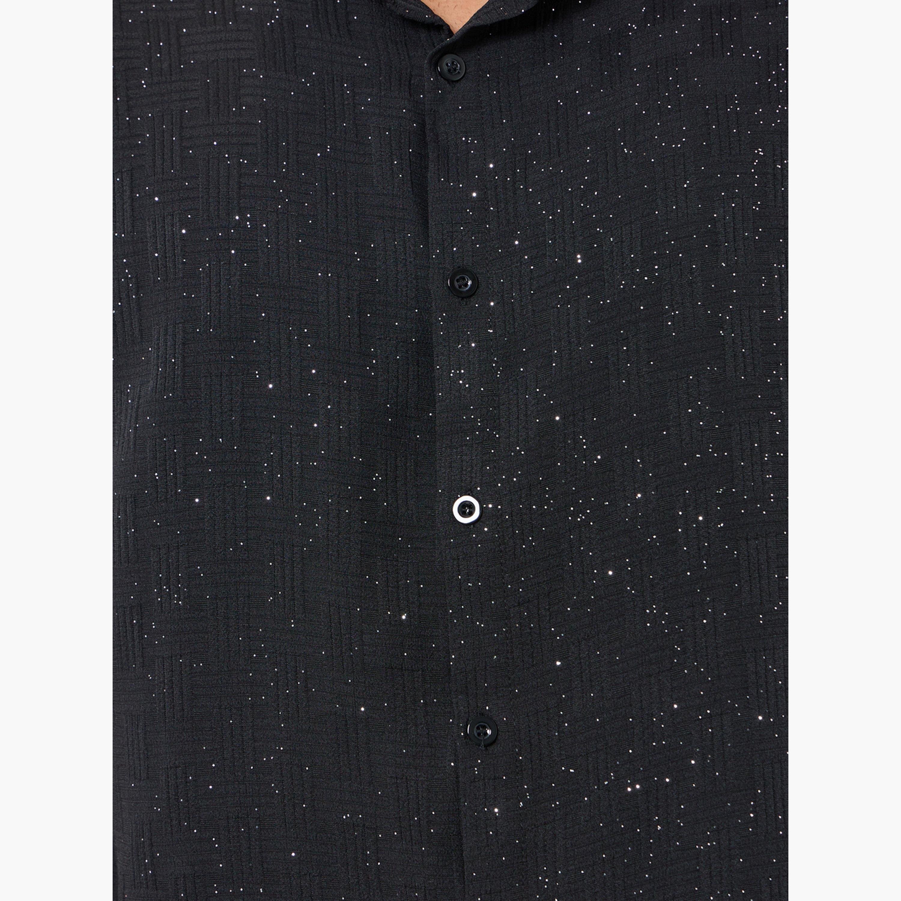طقم قميص بملمس بارز وياقة قائمة وشورت للرجال-men-clothing-coordsets-image-5