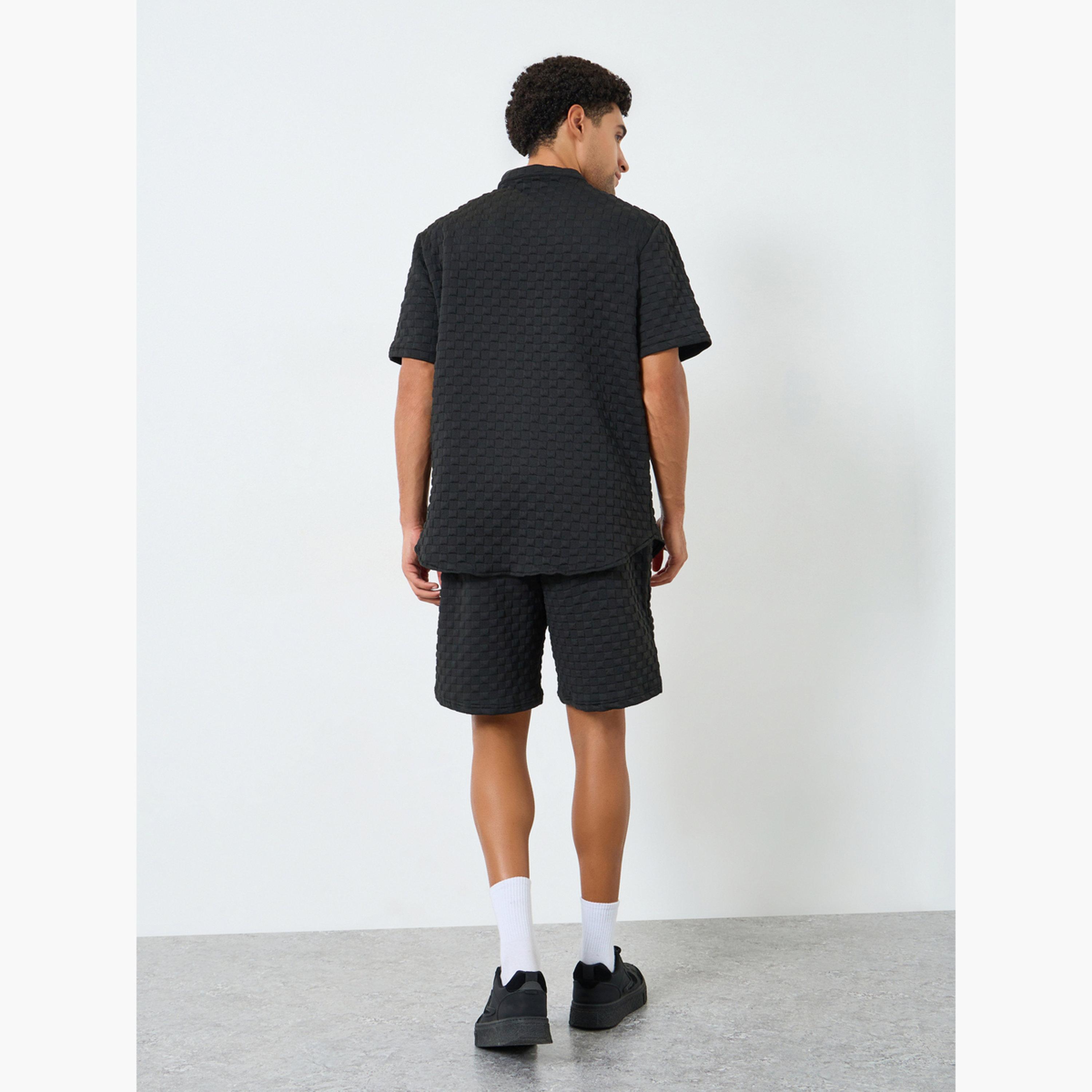 Take Two Men Textured Stand Collar Shirt and Shorts Co-Ords-men-clothing-coordsets-image-3