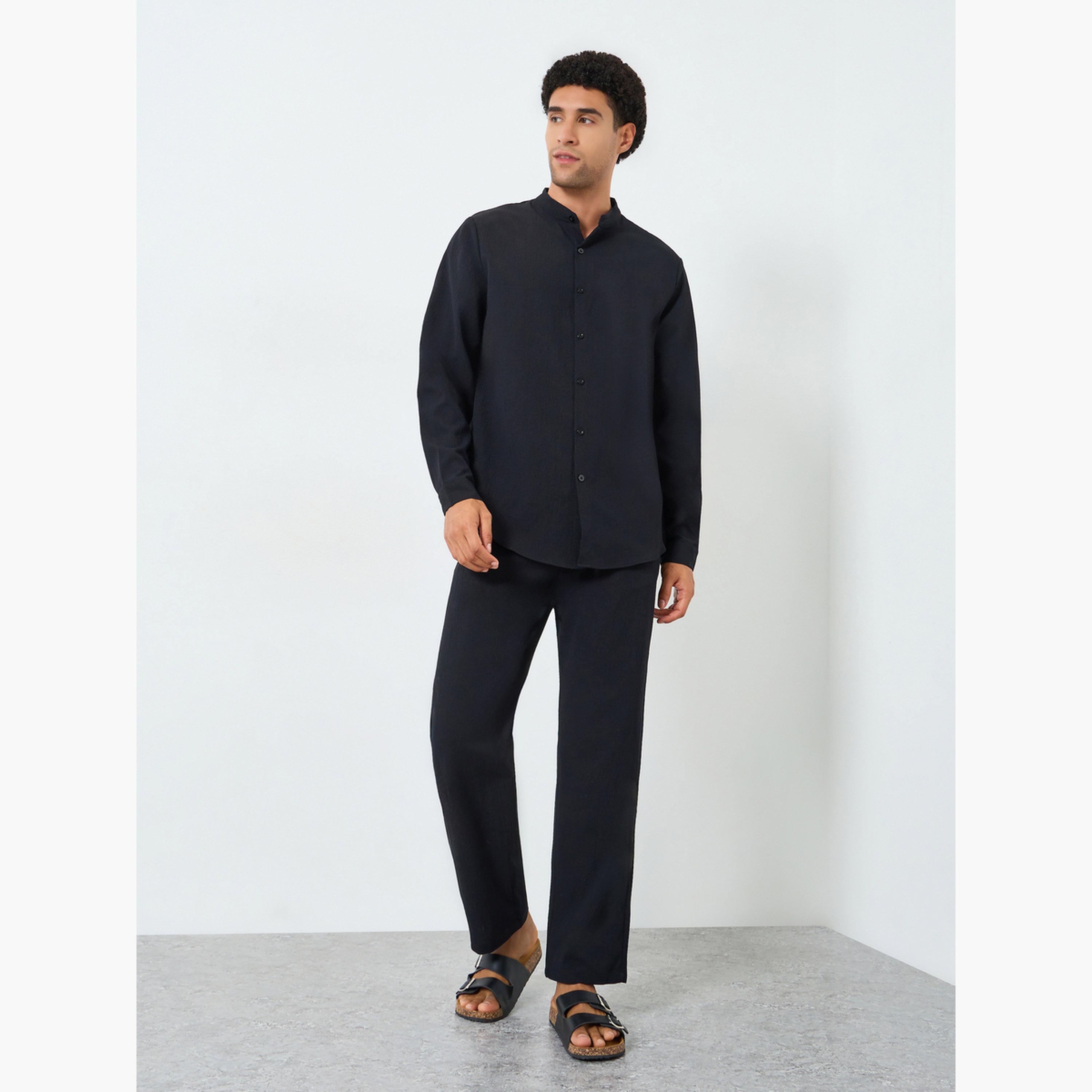 Take Two Men Textured Stand Collar Shirt and Pants Co-Ords-men-clothing-coordsets-image-1