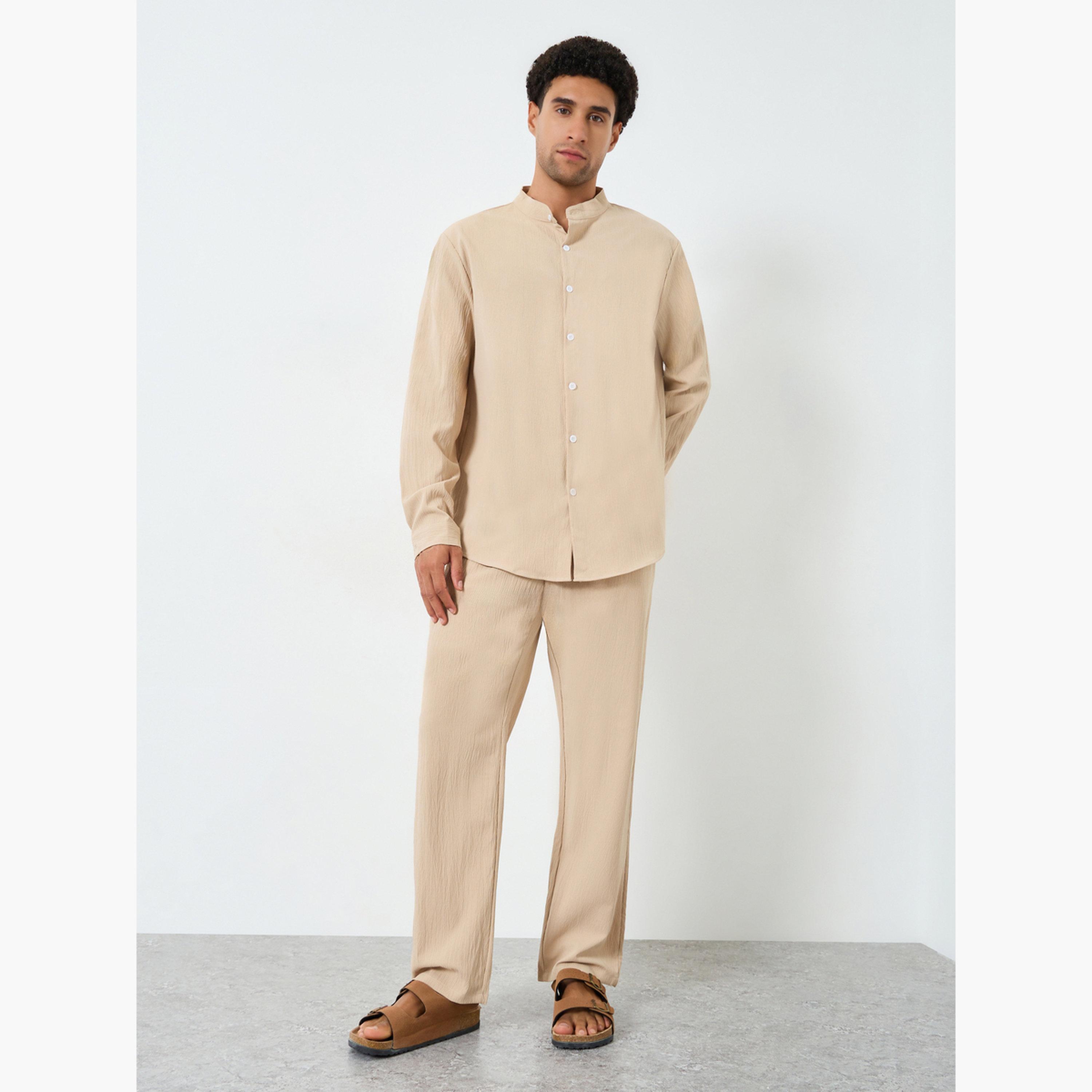 Take Two Men Textured Stand Collar Shirt and Pants Co-Ords-men-clothing-coordsets-image-1