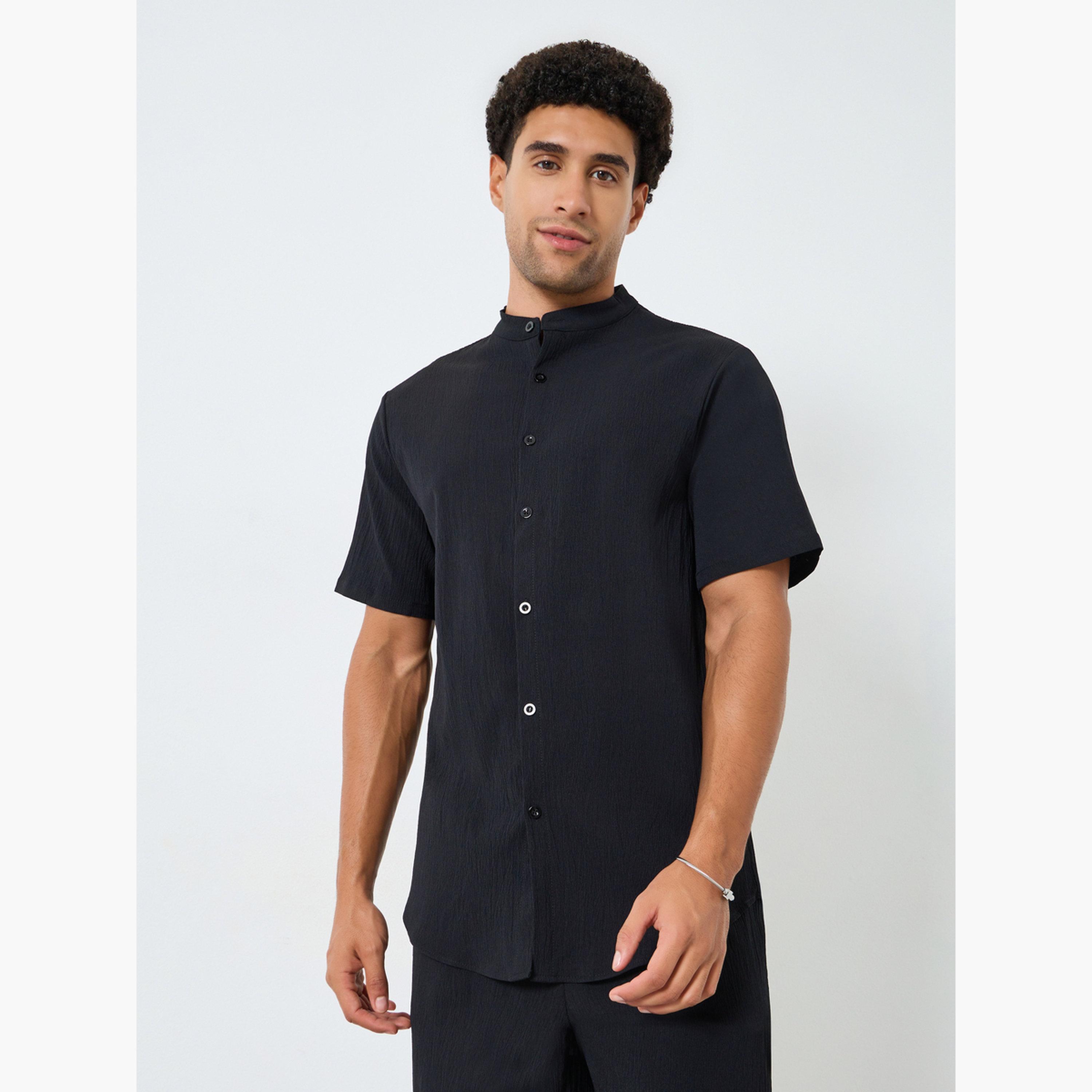 Take Two Men Solid Stand Collar Shirt and Shorts Co-Ords-men-clothing-coordsets-image-2