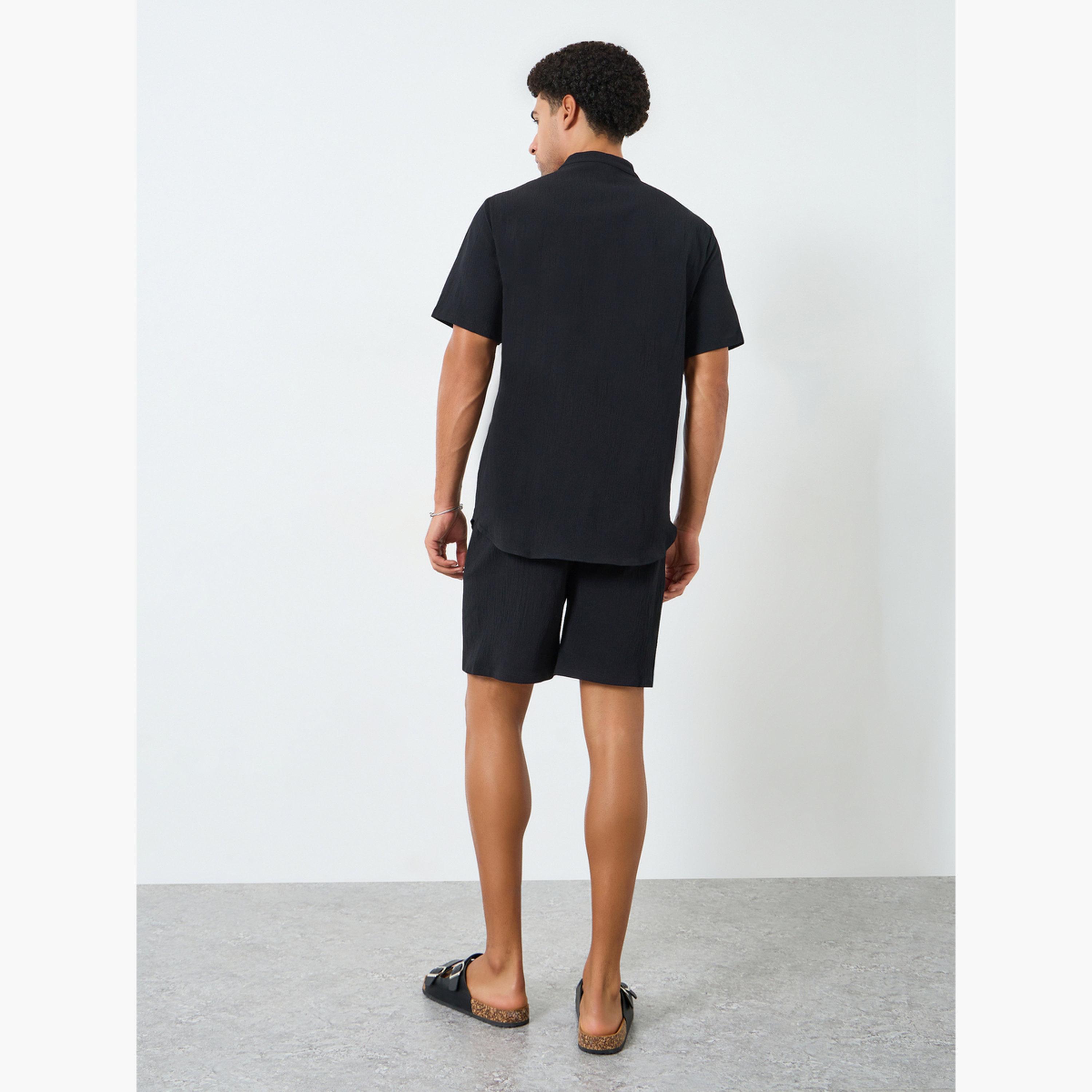 Take Two Men Solid Stand Collar Shirt and Shorts Co-Ords-men-clothing-coordsets-image-3