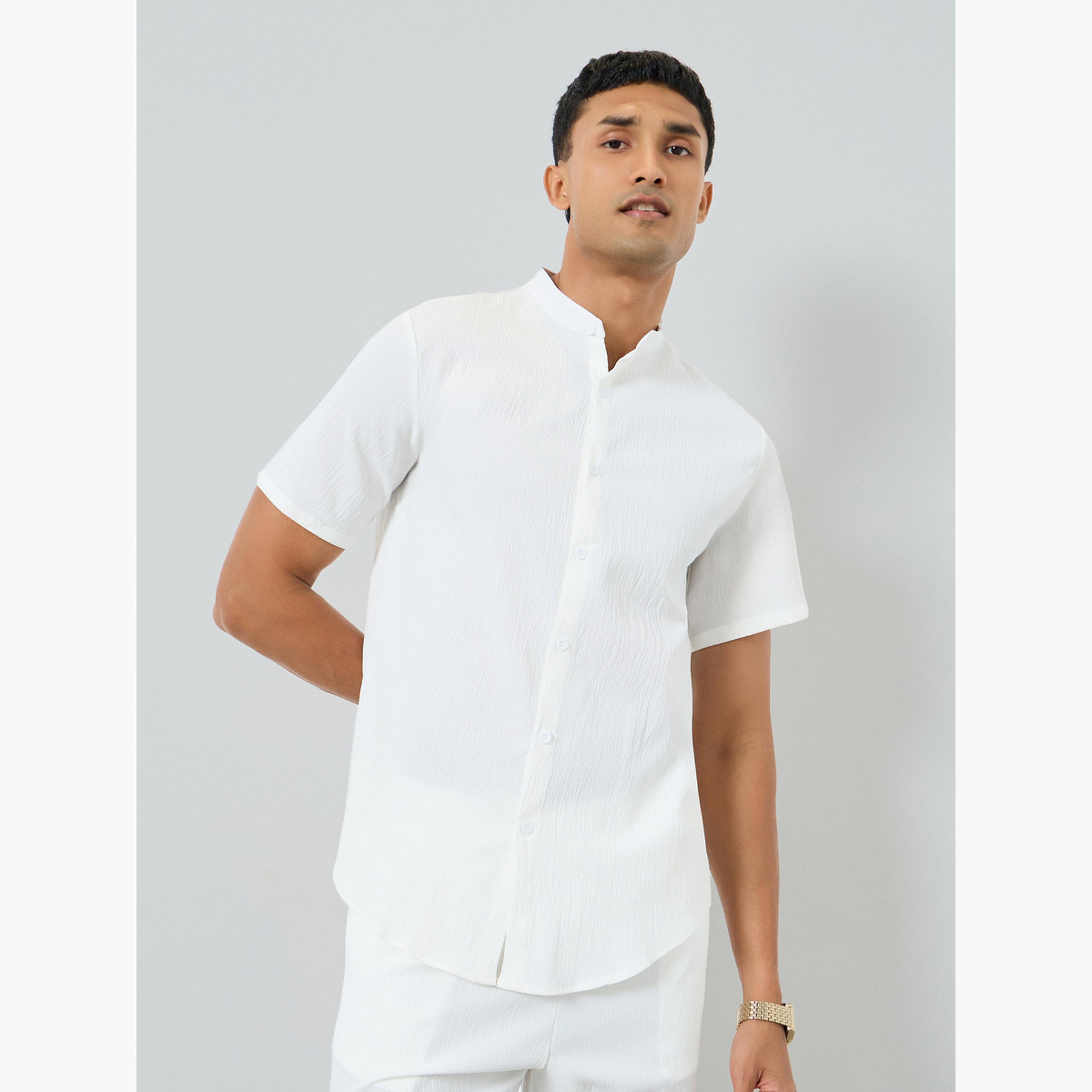 Take Two Men Solid Stand Collar Shirt and Shorts Co-Ords-men-clothing-coordsets-image-2