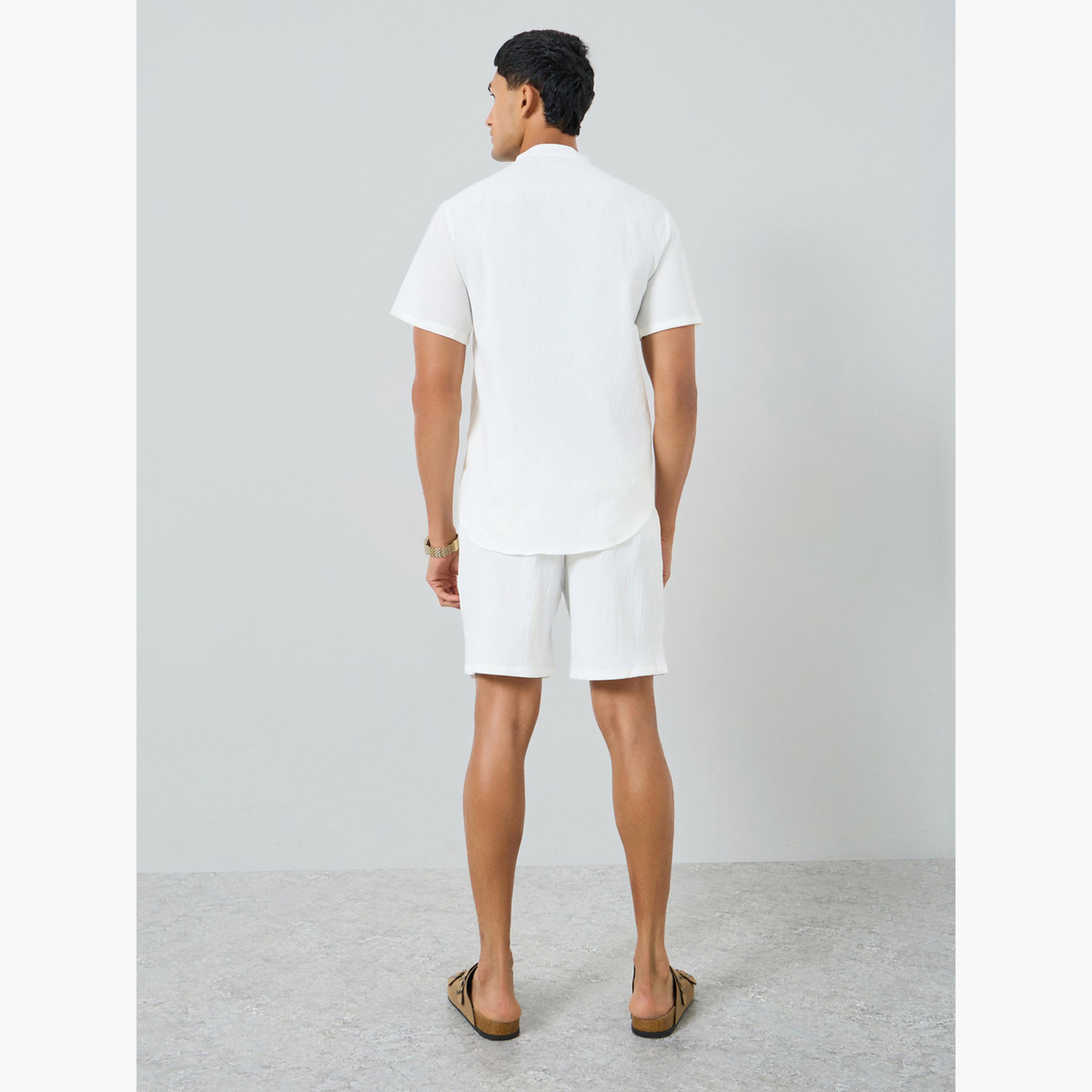 Take Two Men Solid Stand Collar Shirt and Shorts Co-Ords-men-clothing-coordsets-image-3