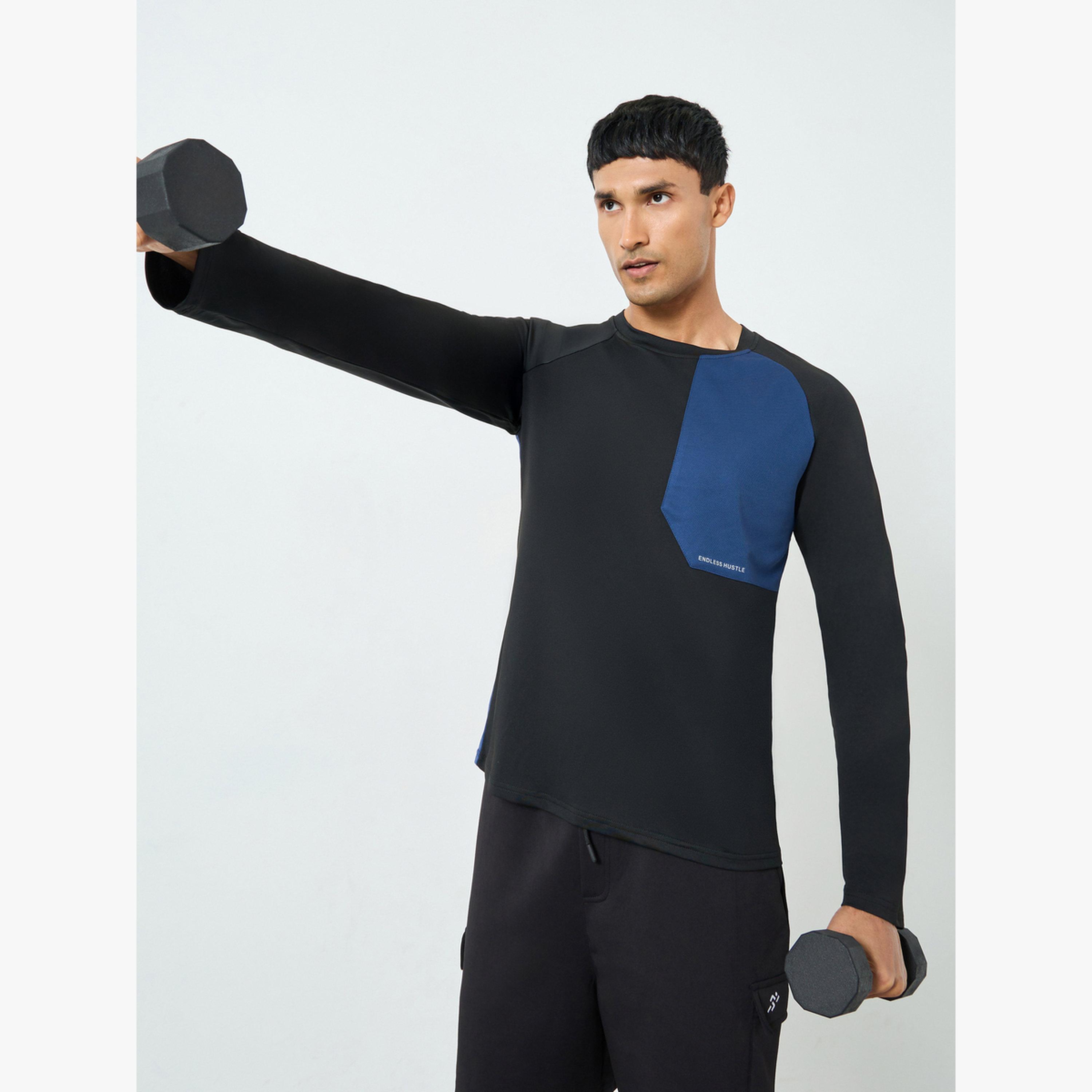 Styli Men Black Contrast Panel Training T-Shirt-men-clothing-sportswearandactivewear-tshirtsandpolos-image-3