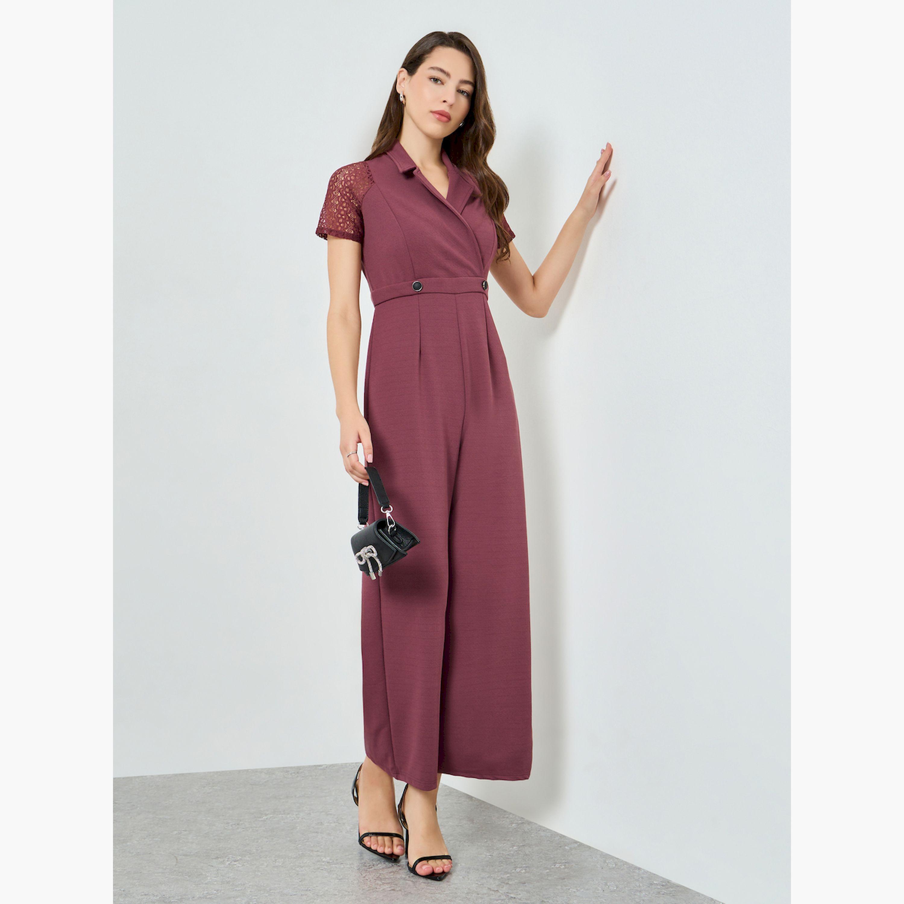 Styli Pink Lace Sleeve Wide Leg Jumpsuit-women-clothing-jumpsuits-image-3