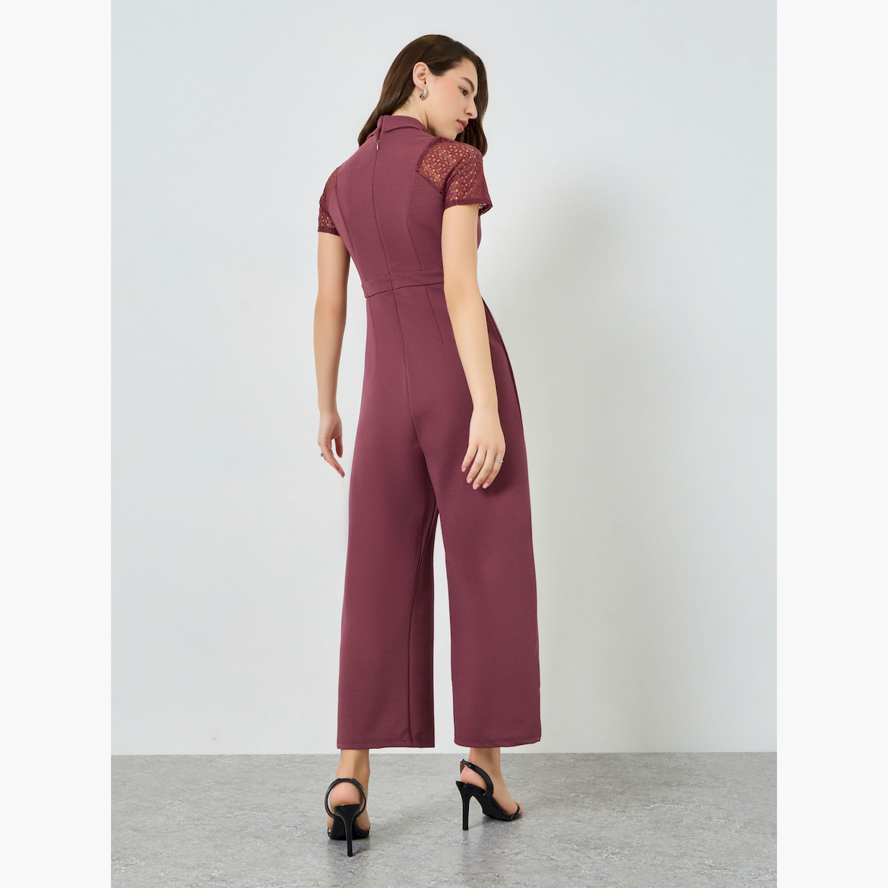 Styli Pink Lace Sleeve Wide Leg Jumpsuit-women-clothing-jumpsuits-image-4