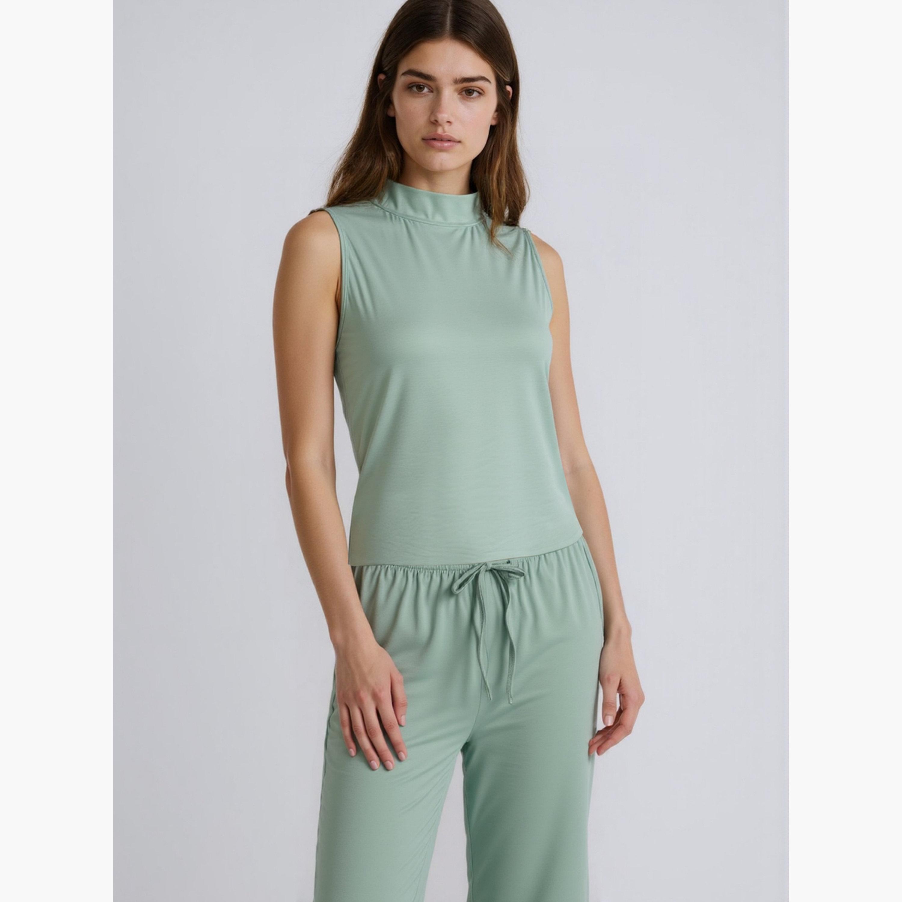 Take Two Women Green Sleeveless Top and Pyjama Set-women-clothing-nightwear-pyjamas-longsets-image-2