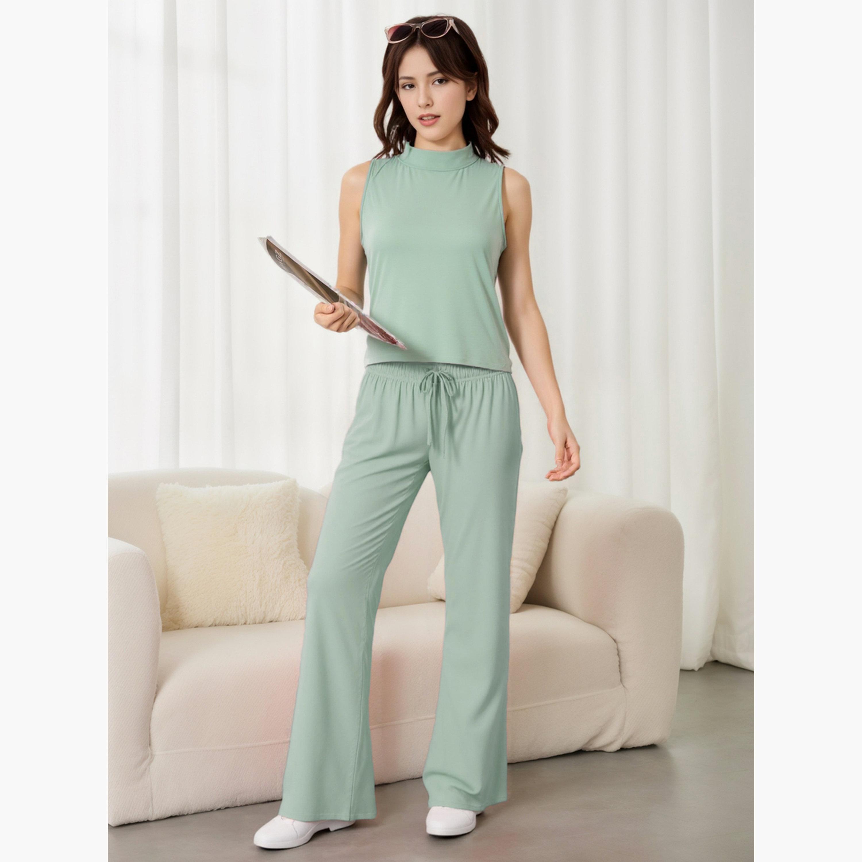 Take Two Women Green Sleeveless Top and Pyjama Set-women-clothing-nightwear-pyjamas-longsets-image-3