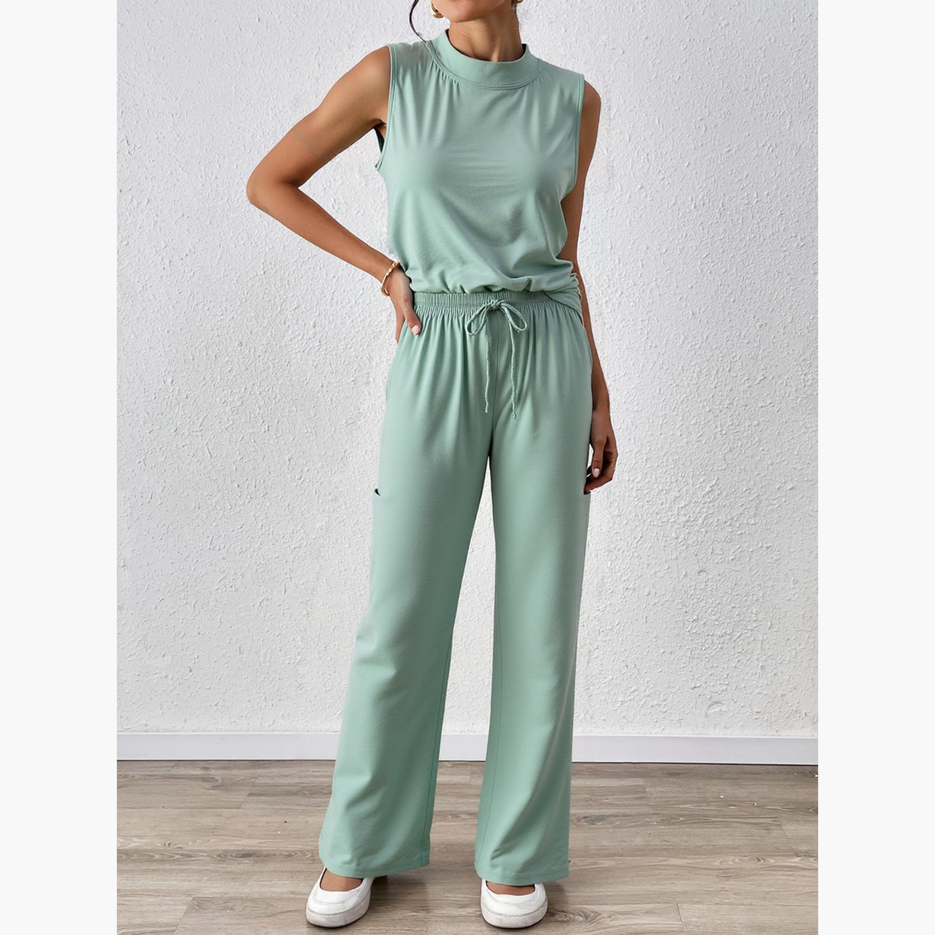 Take Two Women Green Sleeveless Top and Pyjama Set-women-clothing-nightwear-pyjamas-longsets-image-4