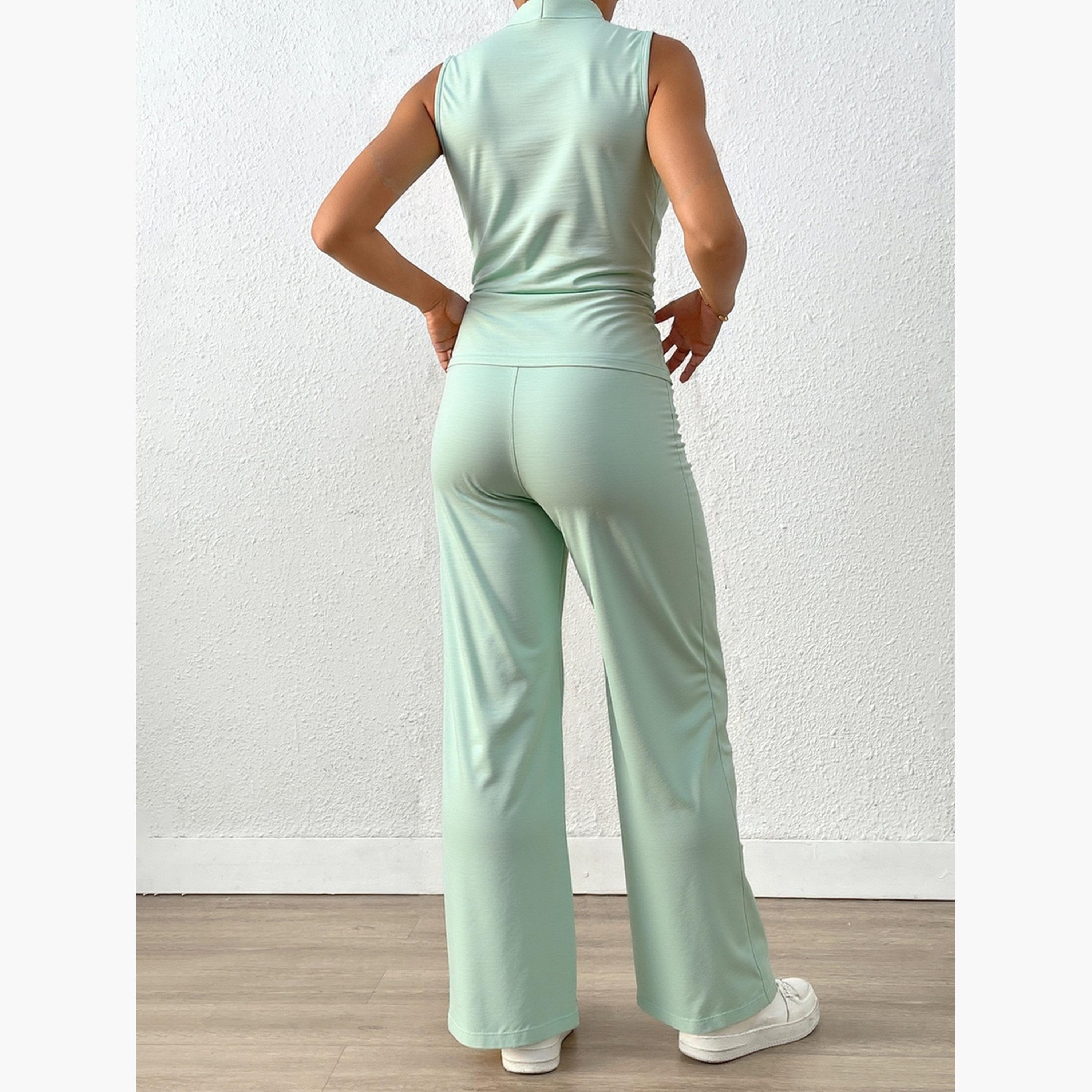 طقم بلوزة بلا أكمام وبنطال بيجاما أخضر للنساء-women-clothing-nightwear-pyjamas-longsets-image-5