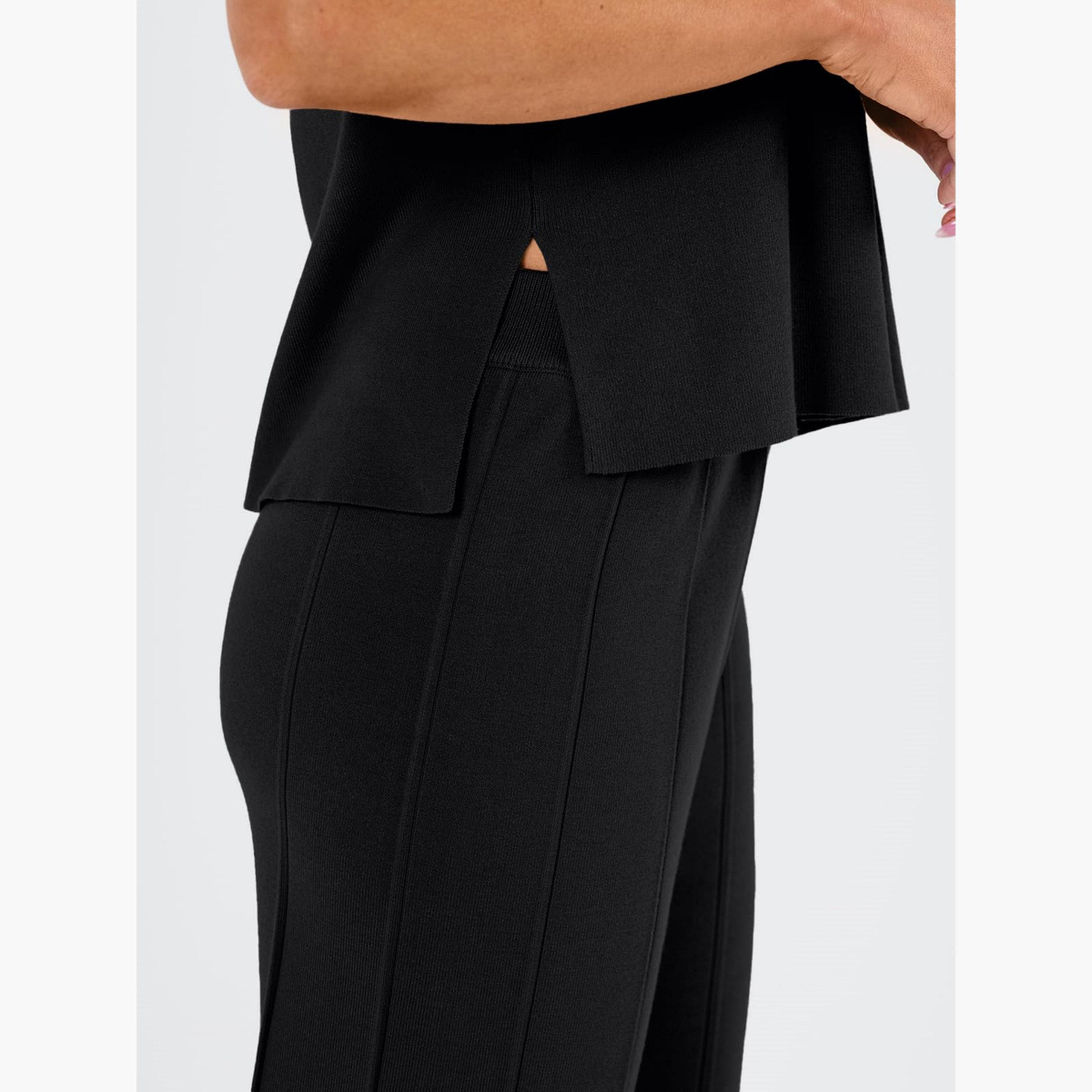 طقم بلوزة بلا أكمام وبنطال بأرجل واسعة أسود للنساء-women-clothing-coordsets-image-5