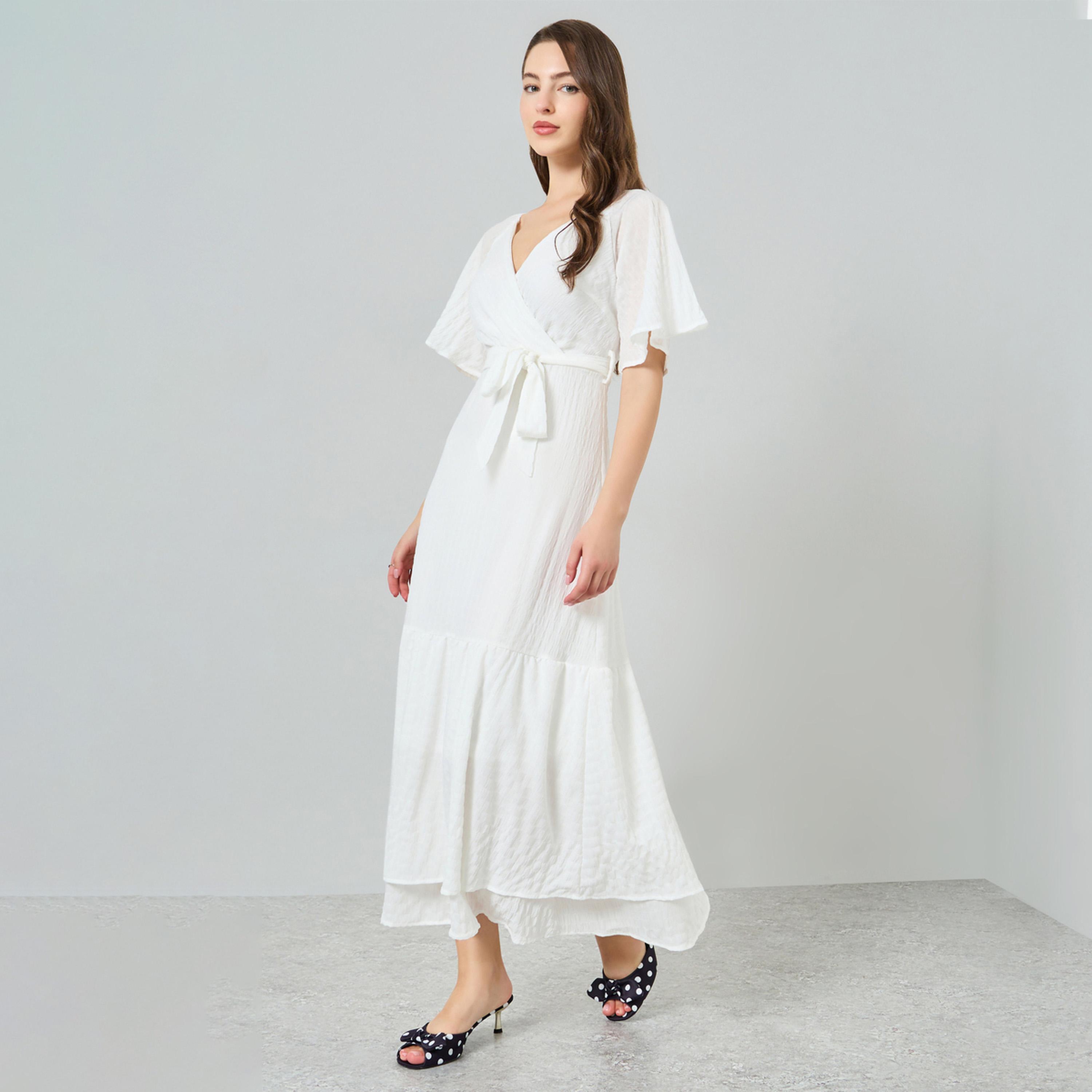 Styli Women White Plain Maxi Dress with Short Sleeves-women-clothing-dresses-image-1