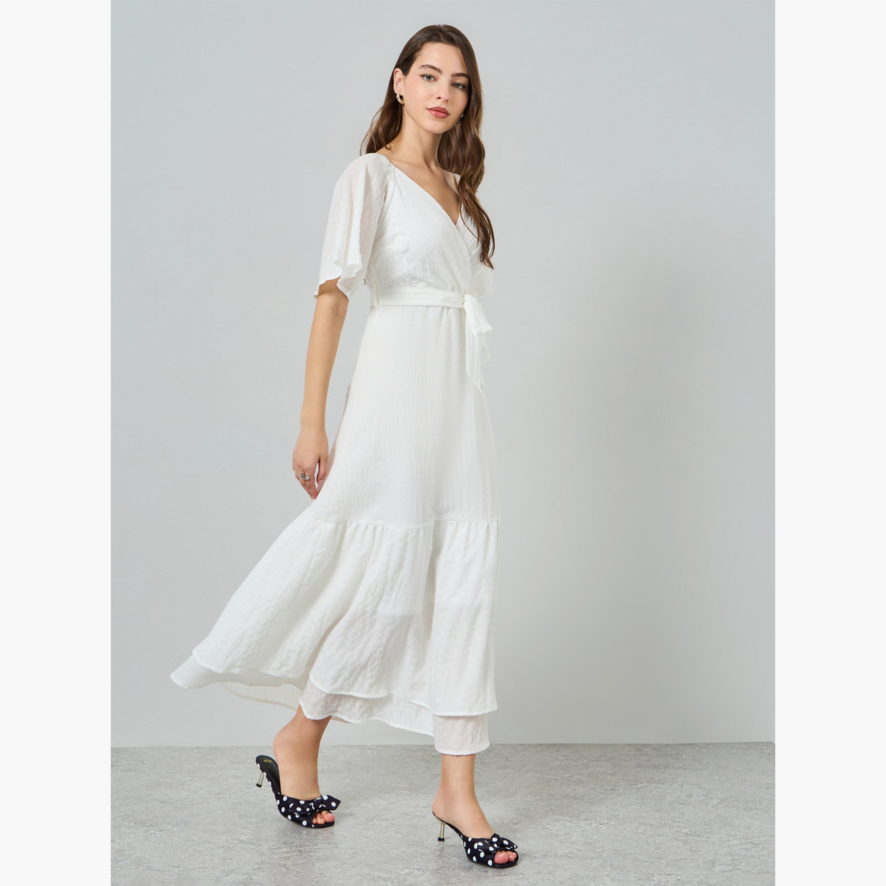 Styli Women White Plain Maxi Dress with Short Sleeves-women-clothing-dresses-image-2