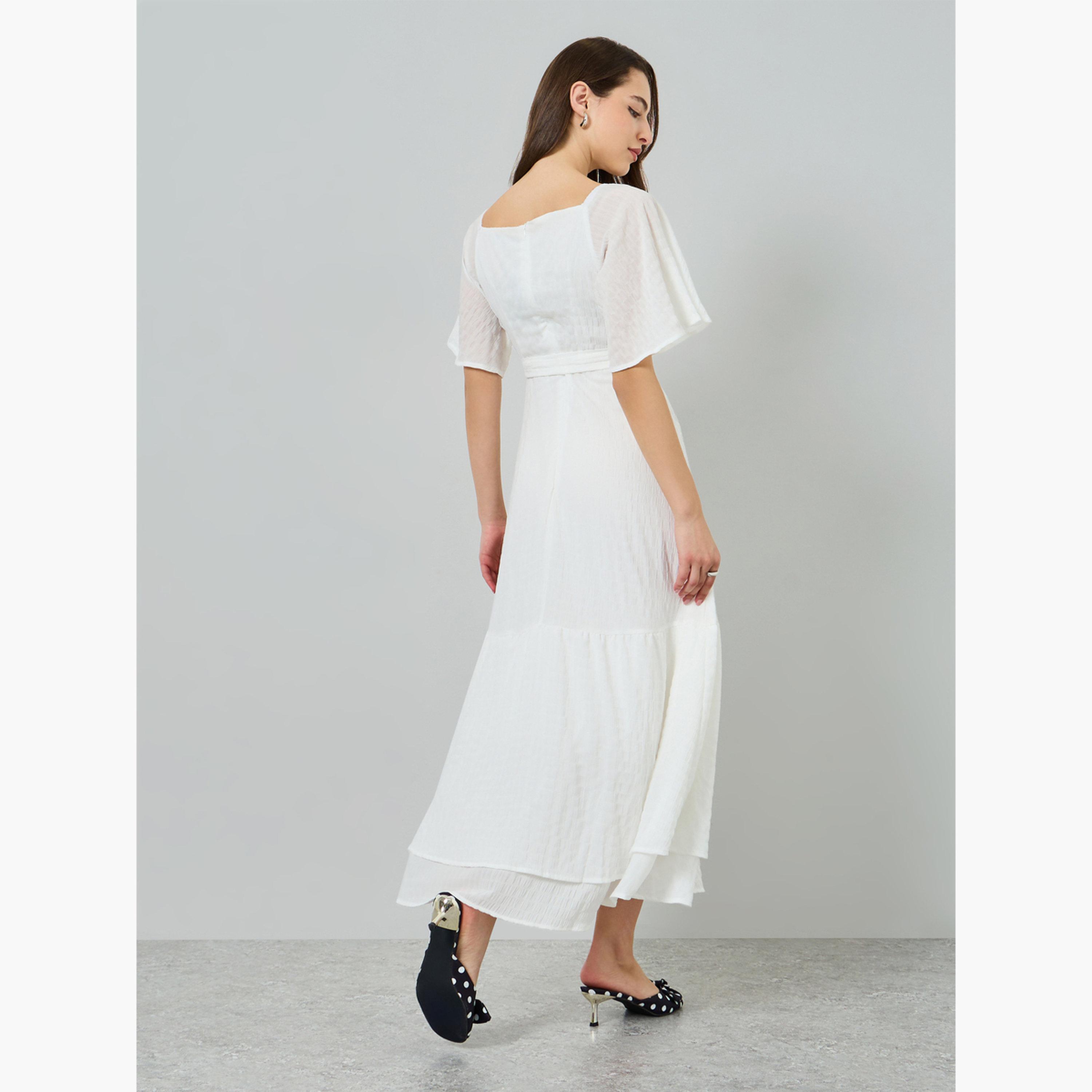 Styli Women White Plain Maxi Dress with Short Sleeves-women-clothing-dresses-image-3