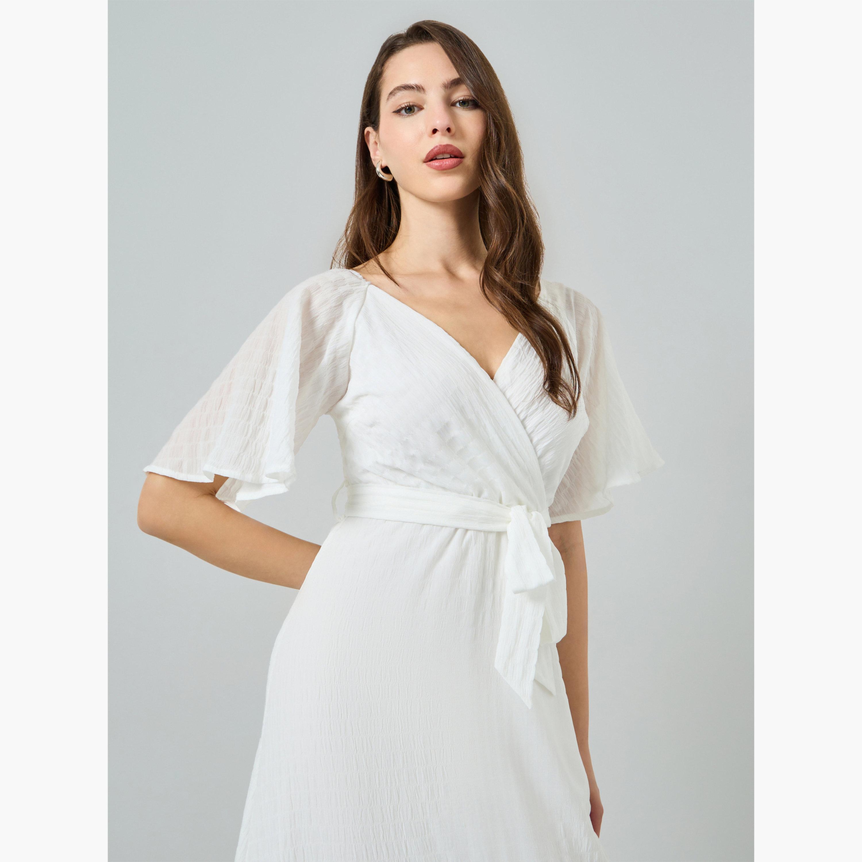فستان طويل سادة بأكمام قصيرة-women-clothing-dresses-image-4