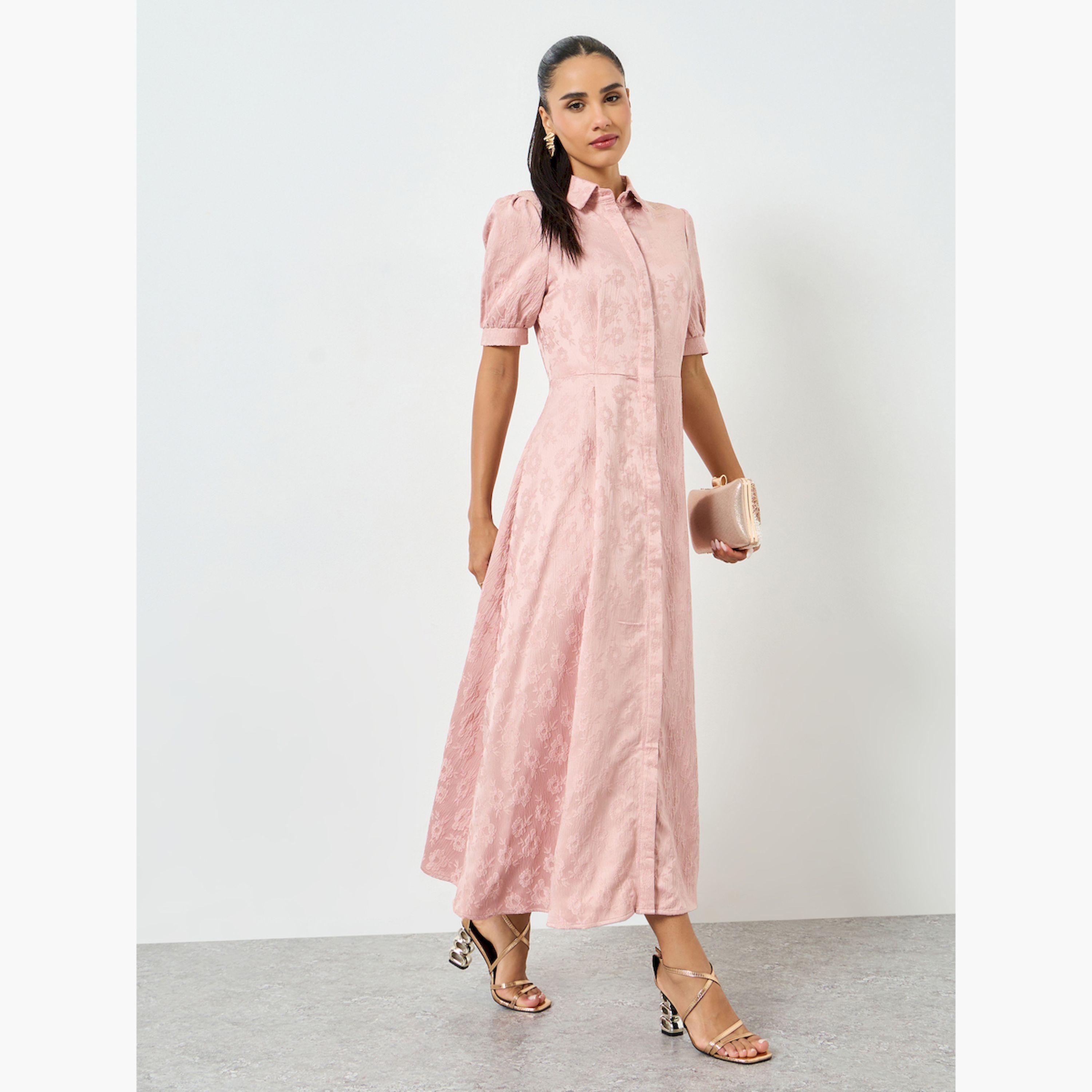 فستان طويل بنمط قميص وأكمام منفوخة-women-clothing-dresses-image-3