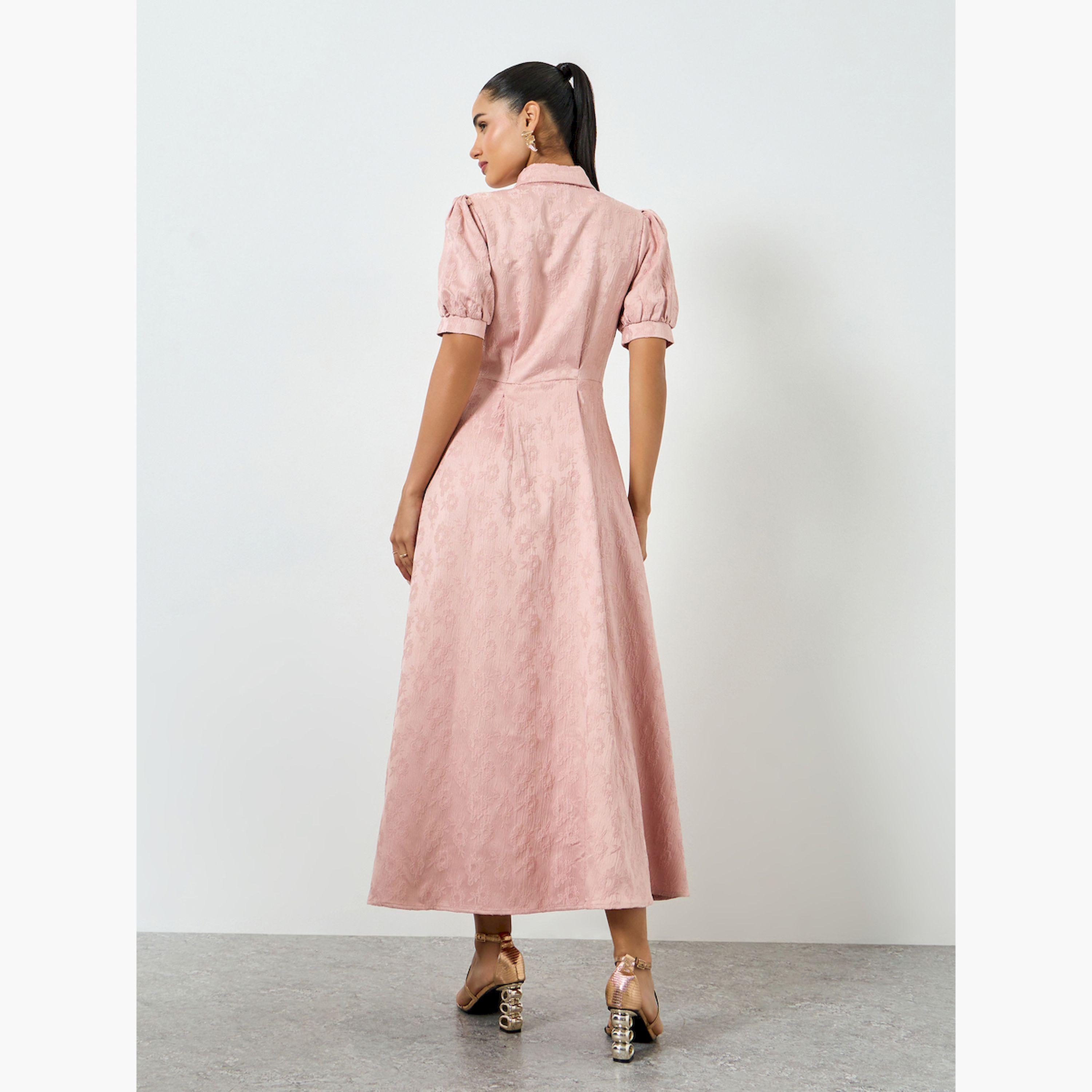 فستان طويل بنمط قميص وأكمام منفوخة-women-clothing-dresses-image-4