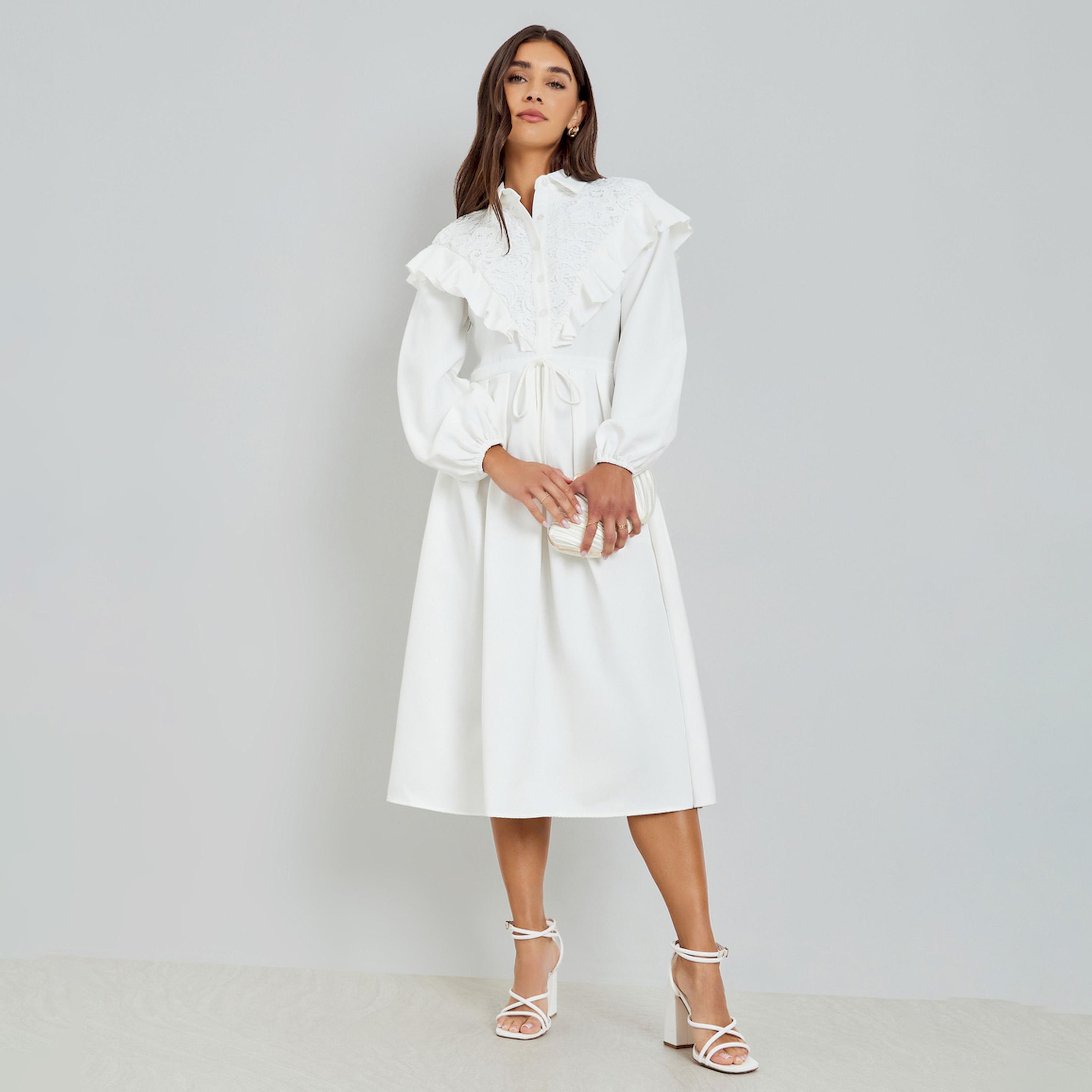 Styli White Lace Collar Shirt Midi Dress-women-clothing-dresses-image-1