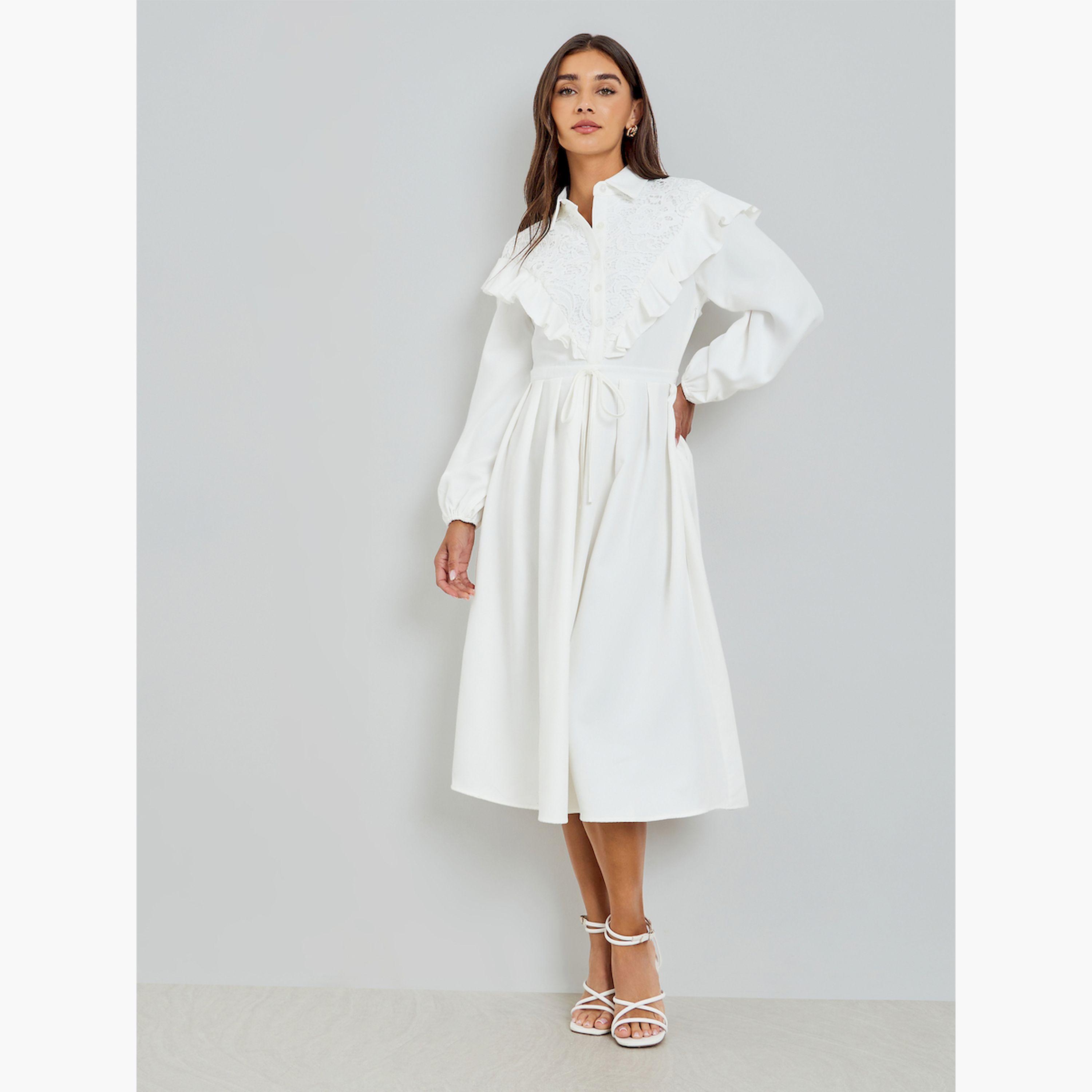 Styli White Lace Collar Shirt Midi Dress-women-clothing-dresses-image-2