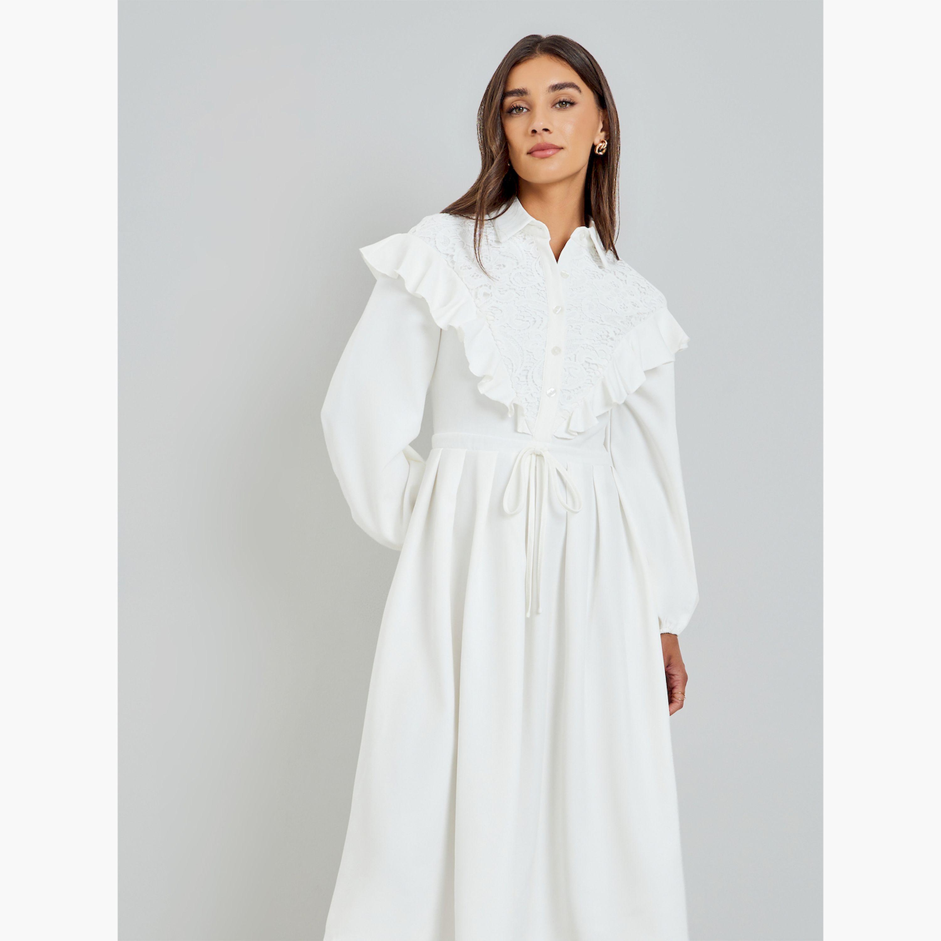 Styli White Lace Collar Shirt Midi Dress-women-clothing-dresses-image-3