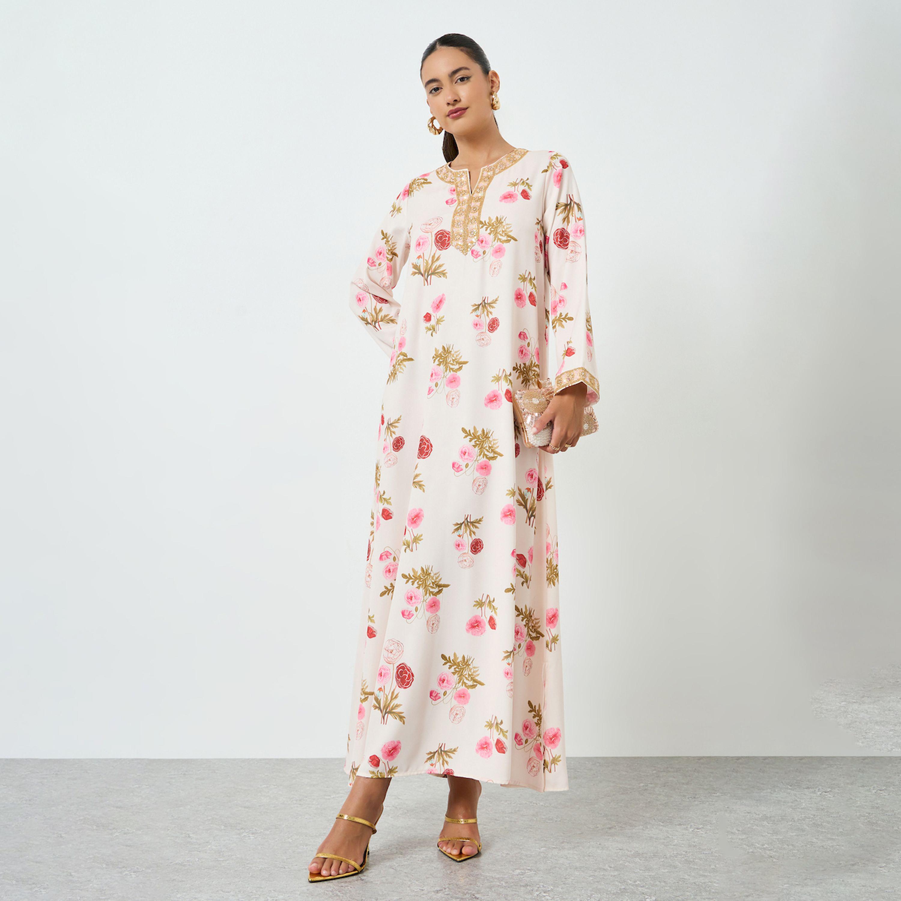 جلابية بطبعة زهور-women-arabicclothing-jalabiyas-image-1