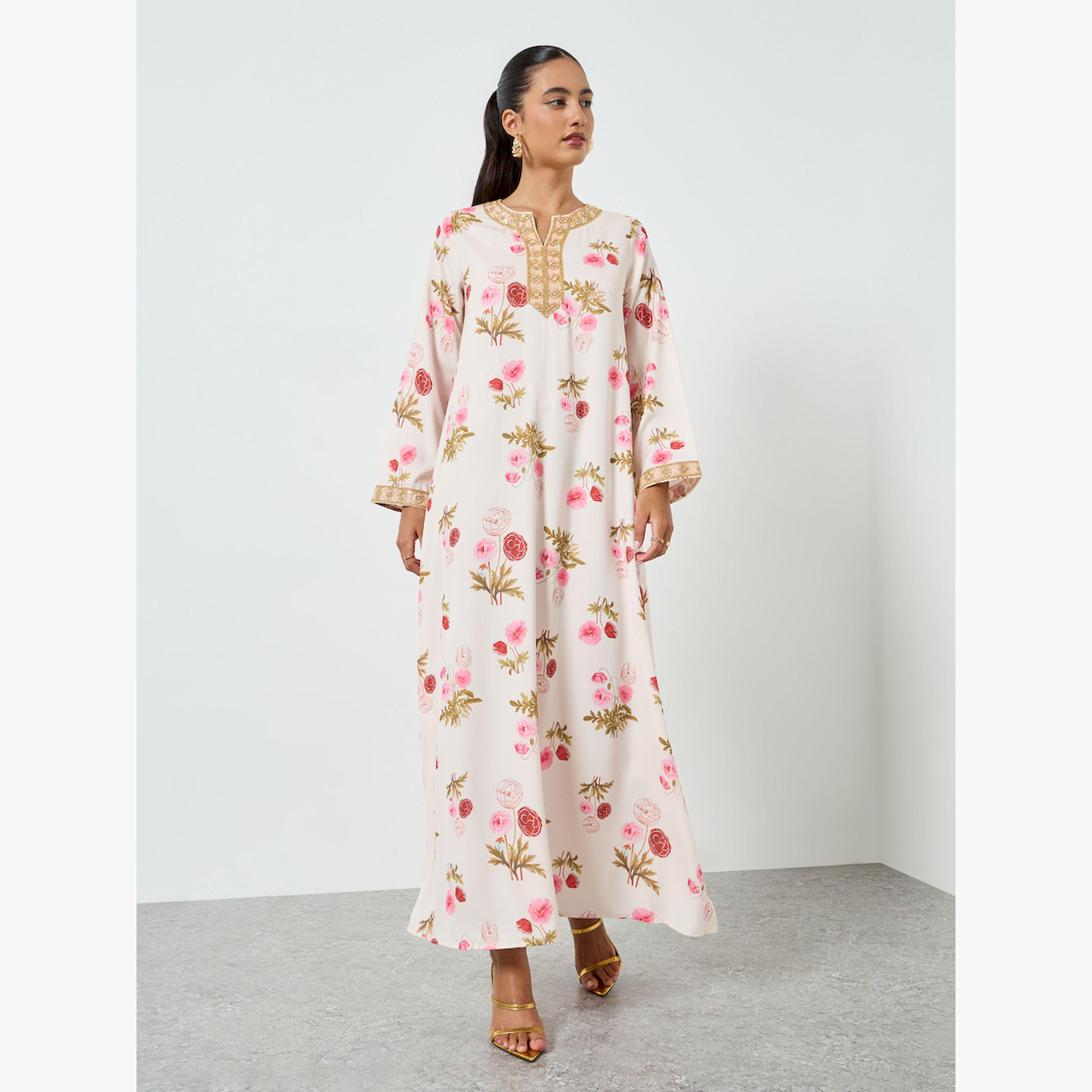 جلابية بطبعة زهور-women-arabicclothing-jalabiyas-image-3