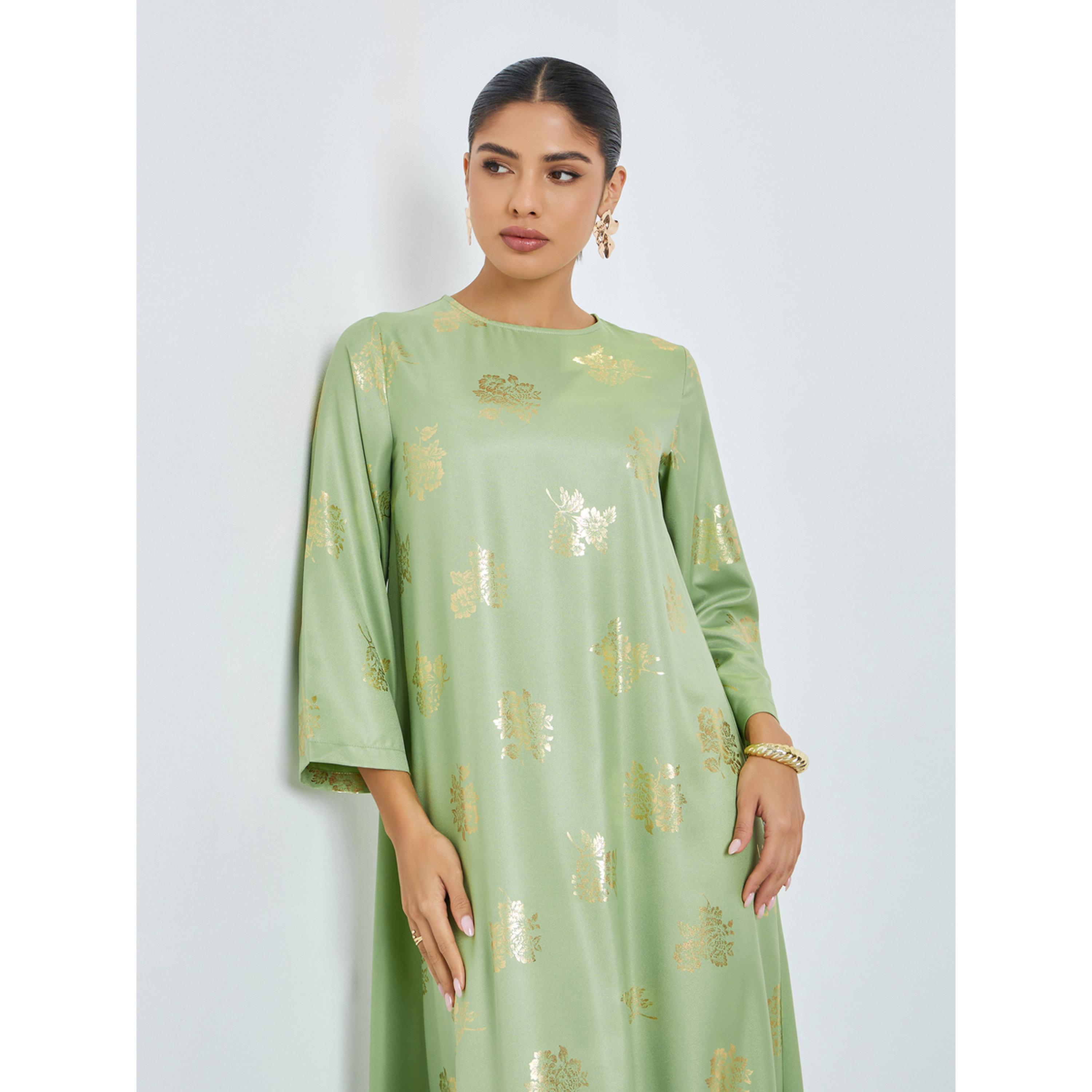 جلابية بياقة دائرية وطبعة رقائق معدنية-women-arabicclothing-jalabiyas-image-2
