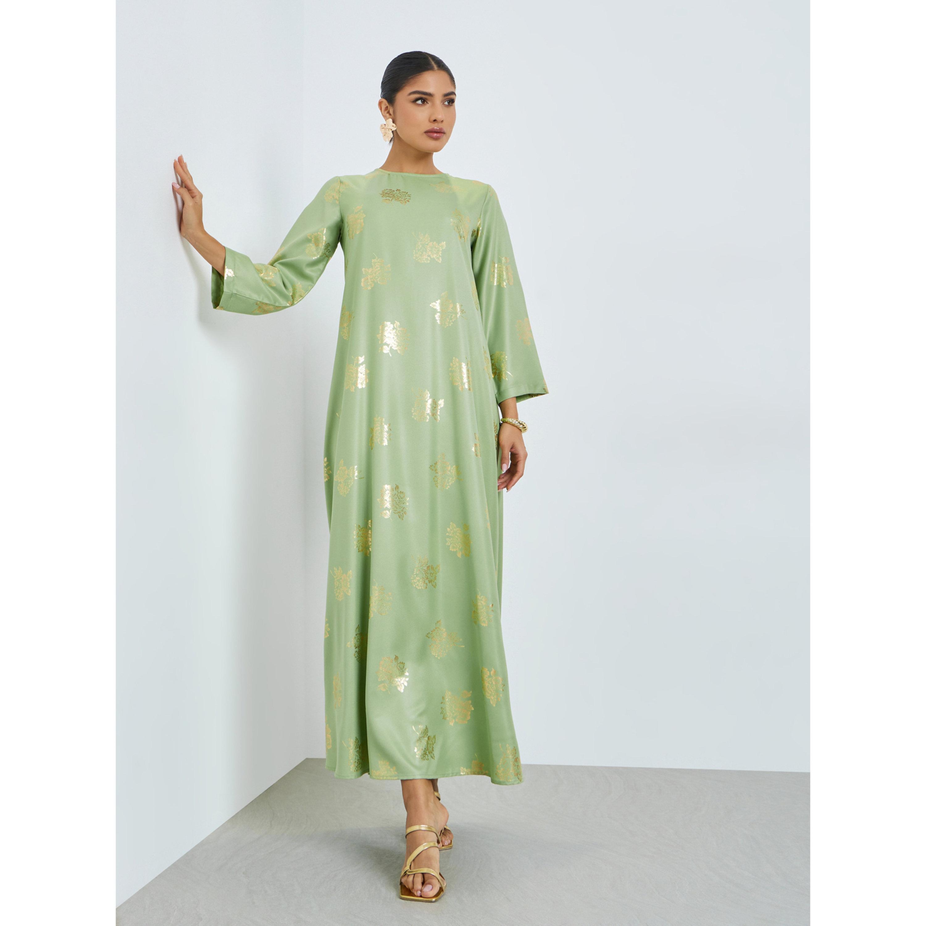 جلابية بياقة دائرية وطبعة رقائق معدنية-women-arabicclothing-jalabiyas-image-3